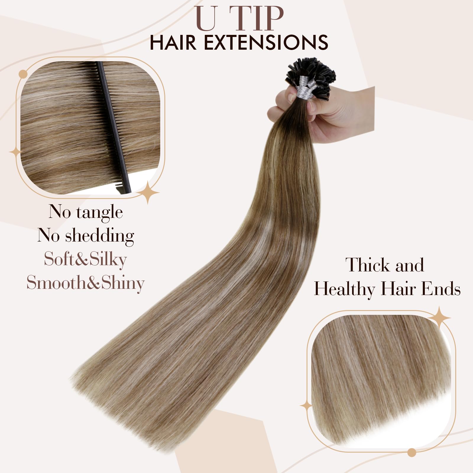 Hetto K Tip Hair Extensions Real Human Hair Ombre Brown To Medium Blonde U Tip Hair Extensions Human Hair Invisible U Tip Extens