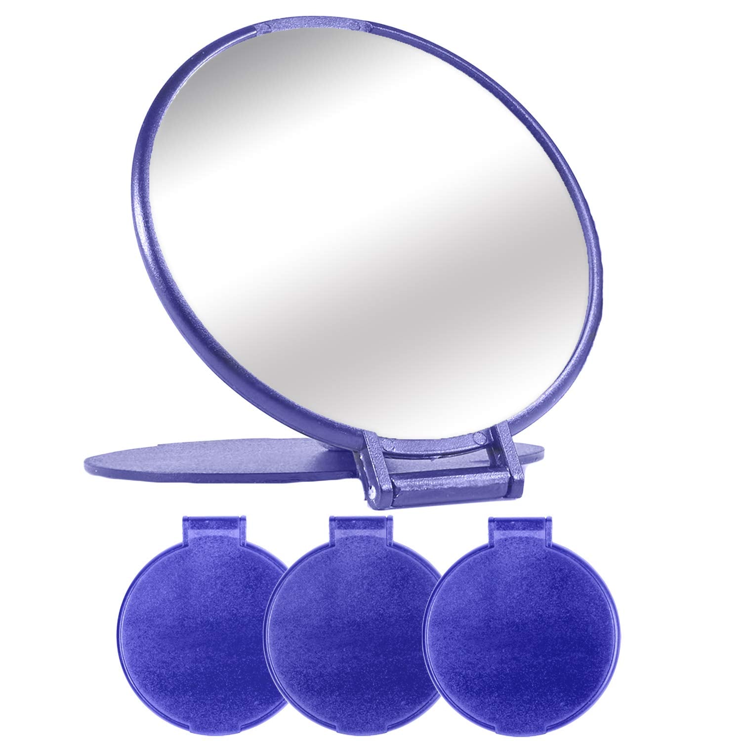 Compact Mirror Bulk Round Makeup Mirror For Purse, Set Of 3, 2.6''L X 2.37''W (Blue)