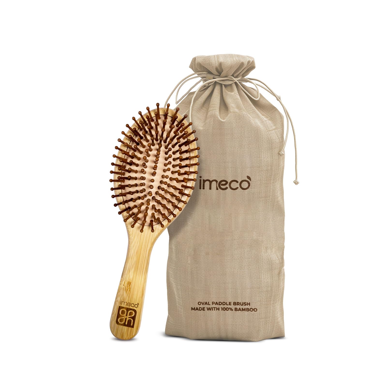 Imeco Oval Bamboo Paddle Hair Brush | AntiStatic, ScalpFriendly, AirCushioned Hair Brush For Wet & Dry Hair | Gentle Detangli