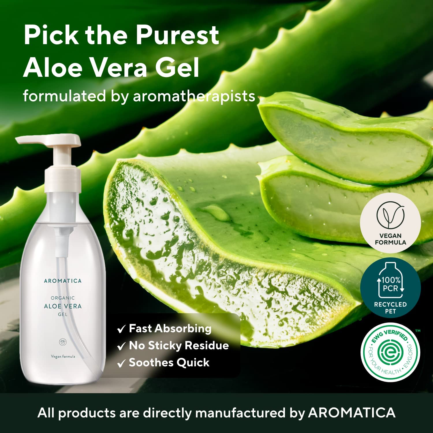 AROMATIcA Organic Aloe Vera gel gift Set 300ml each - Vegan Body Moisturizer for Irritated Skin and Blemish, After-Sun Skin care
