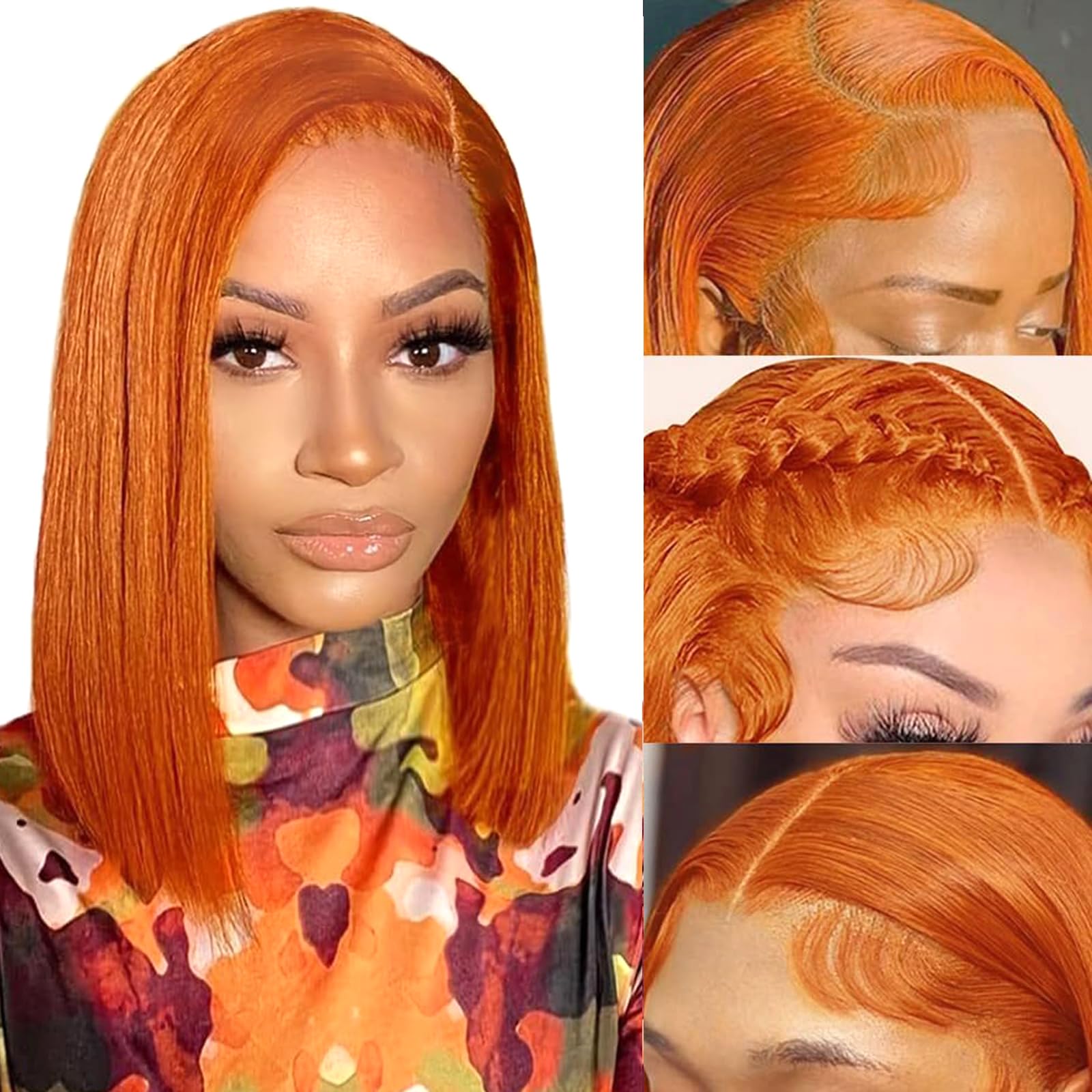 Superfect Bob Wig Human Hair 13x4 Frontal Lace Wig Ginger Lace Front Wigs Human Hair Pre Plucked Short Orange Colored Hd Transpa