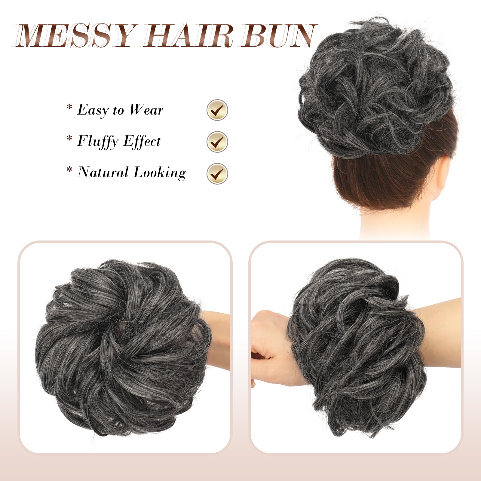 Feshfen Messy Hair Bun Hair Pieces Wavy Curly Large Hair Bun Scrunchies Extensions Synthetic Chignon Hairpieces For Women Girls,