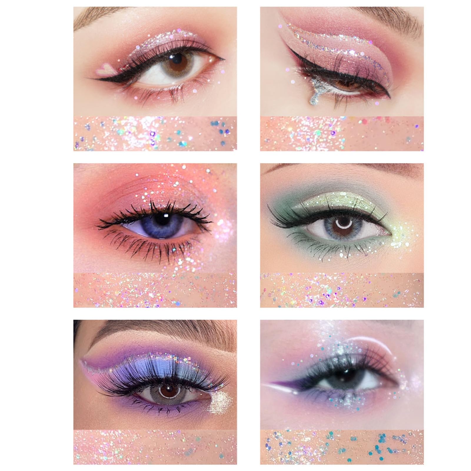 6Pcs Liquid Glitter Eyeshadow Eyeliner, Korean Makeup Glitter Shimmery Shinning Eye Liner Long Lasting Quick Drying Pigmented Lo
