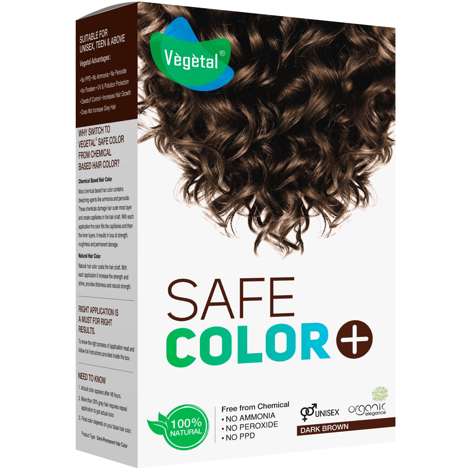 Vegetal Safe Hair Color -Dark Brown 100g. - Certified Organic Chemical and Allergy Free Bio Natural Hair Colour with No Ammonia 