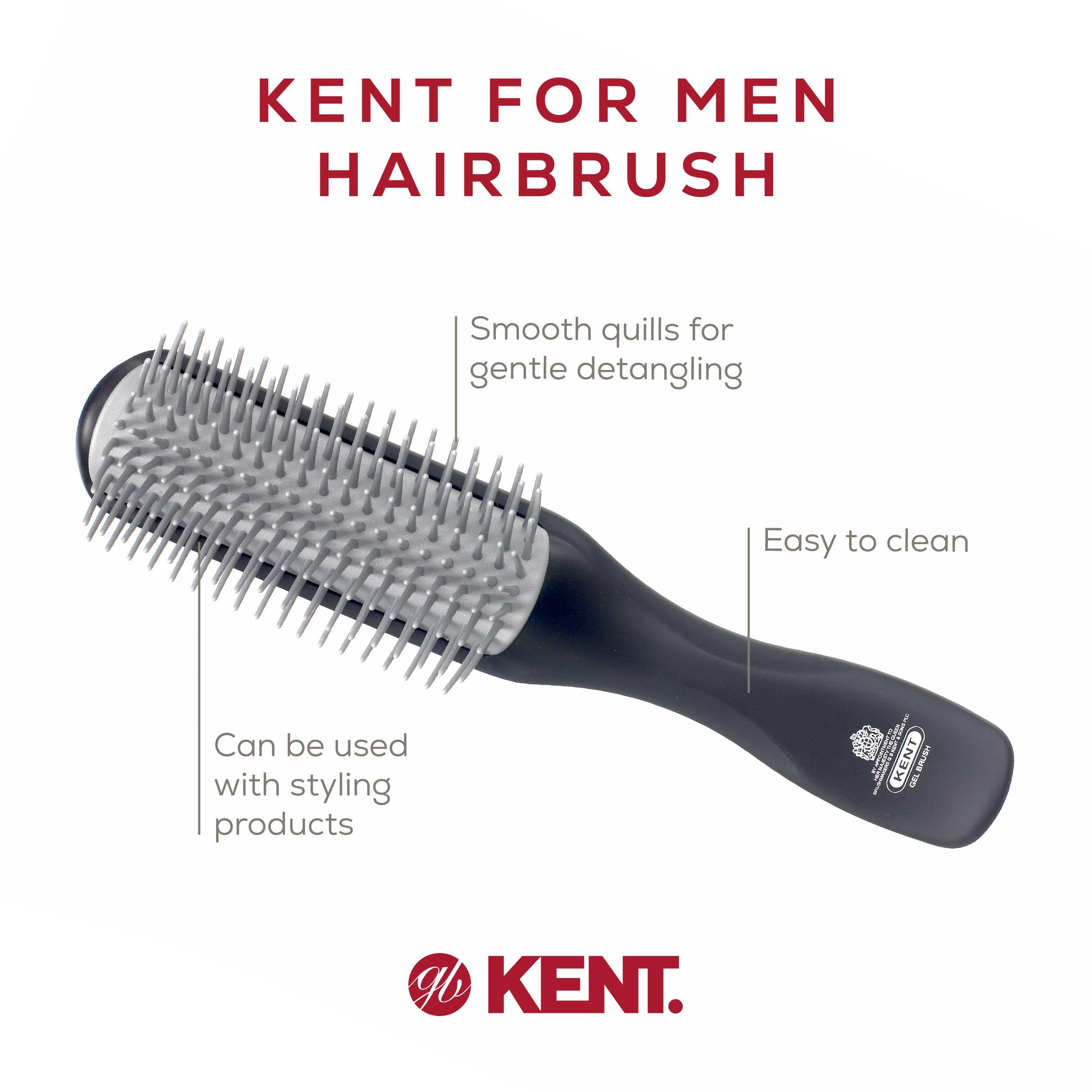 Kent KFM2 Gel Styling Hair Brush for Men - 9 Row Mens Hair Brush with Ionic Anti Static Bristles Great for a Daily Mens Styling