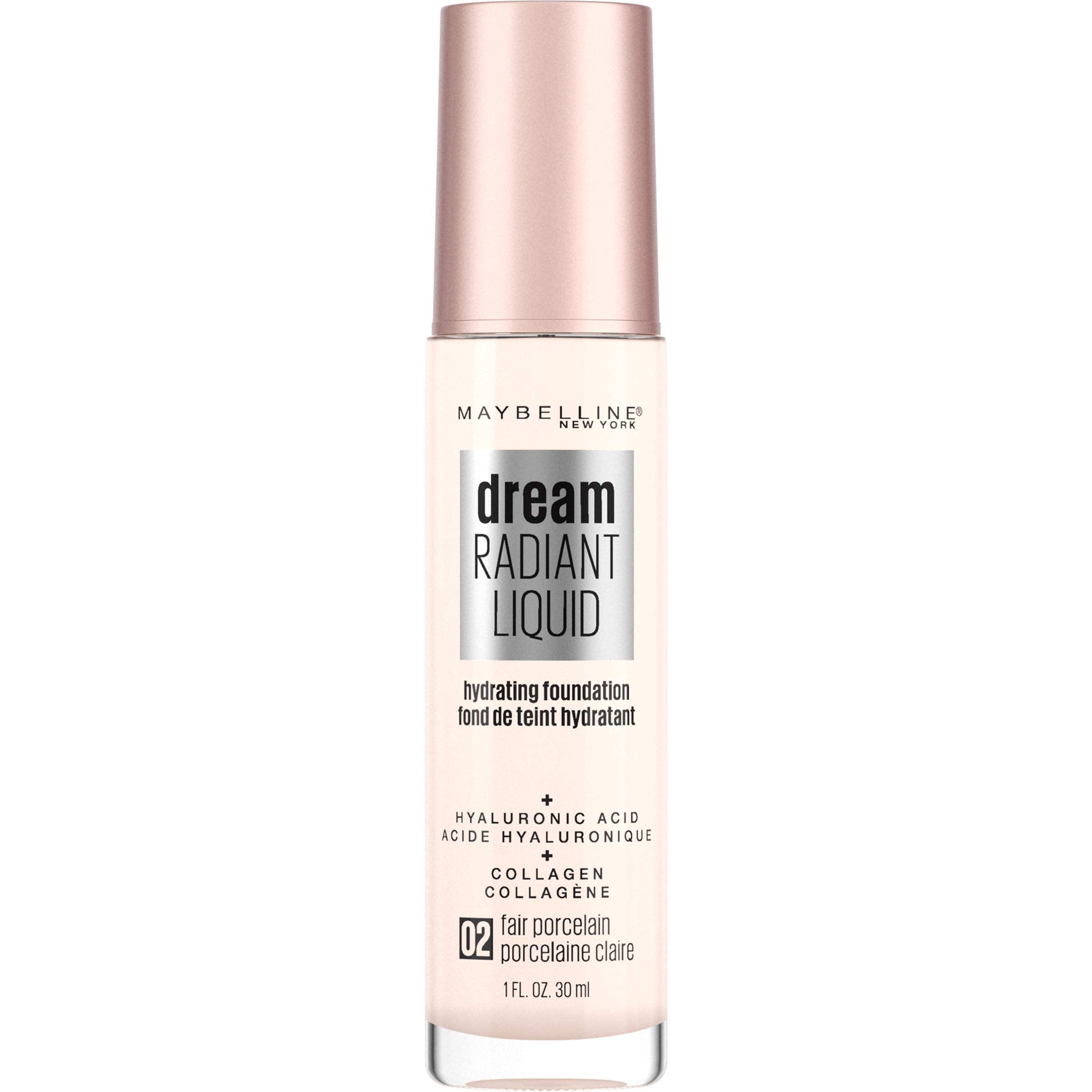 Maybelline Dream Radiant Liquid Medium Coverage Hydrating Makeup, Lightweight Liquid Foundation, Fair Porcelain, 1 Count