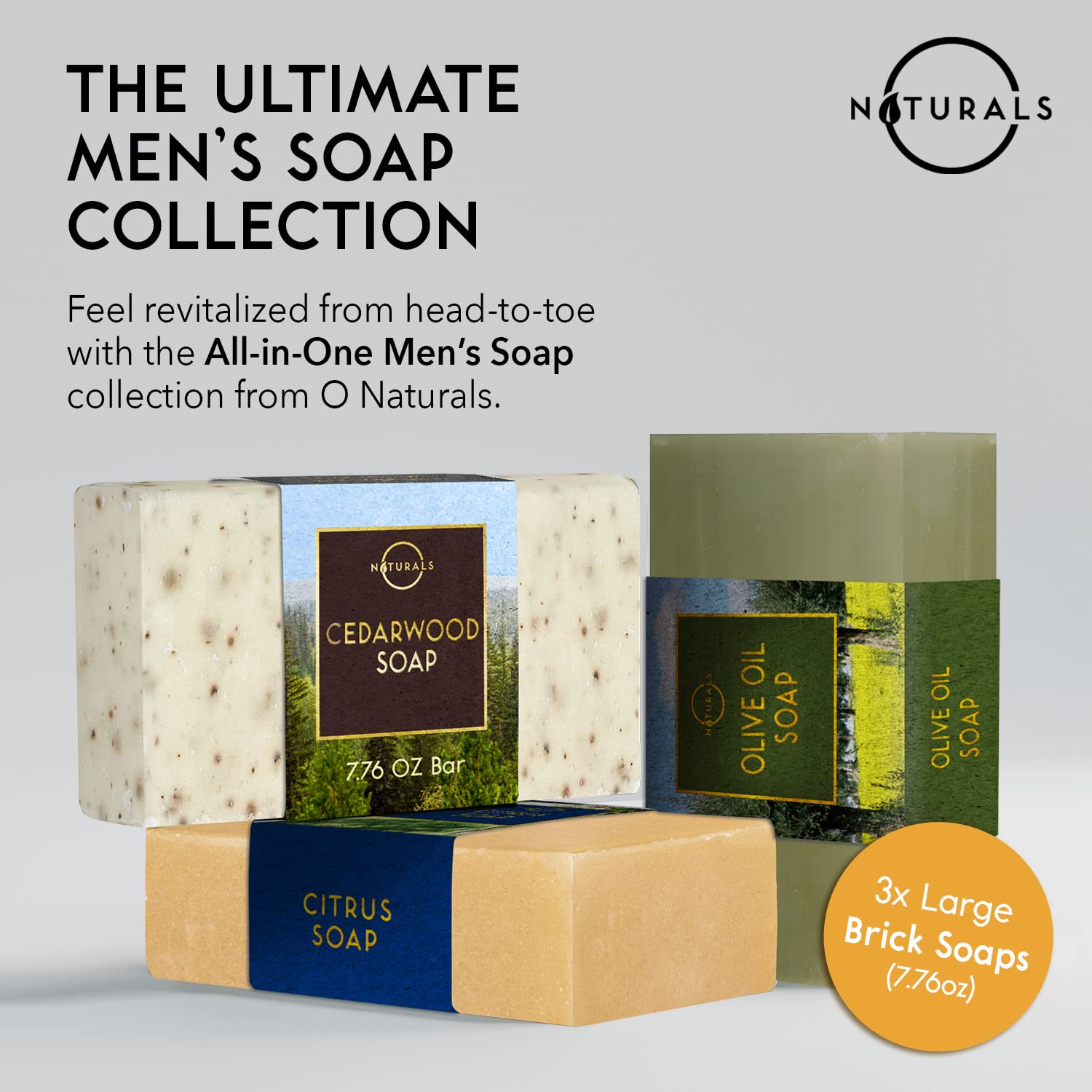O NATURALS Bar Soap for Men - 3-Pcs Mens Soap Bar - Natural Soap - Mens Bar Soap - Men Soap - Natural Soap for Men - Organic Men