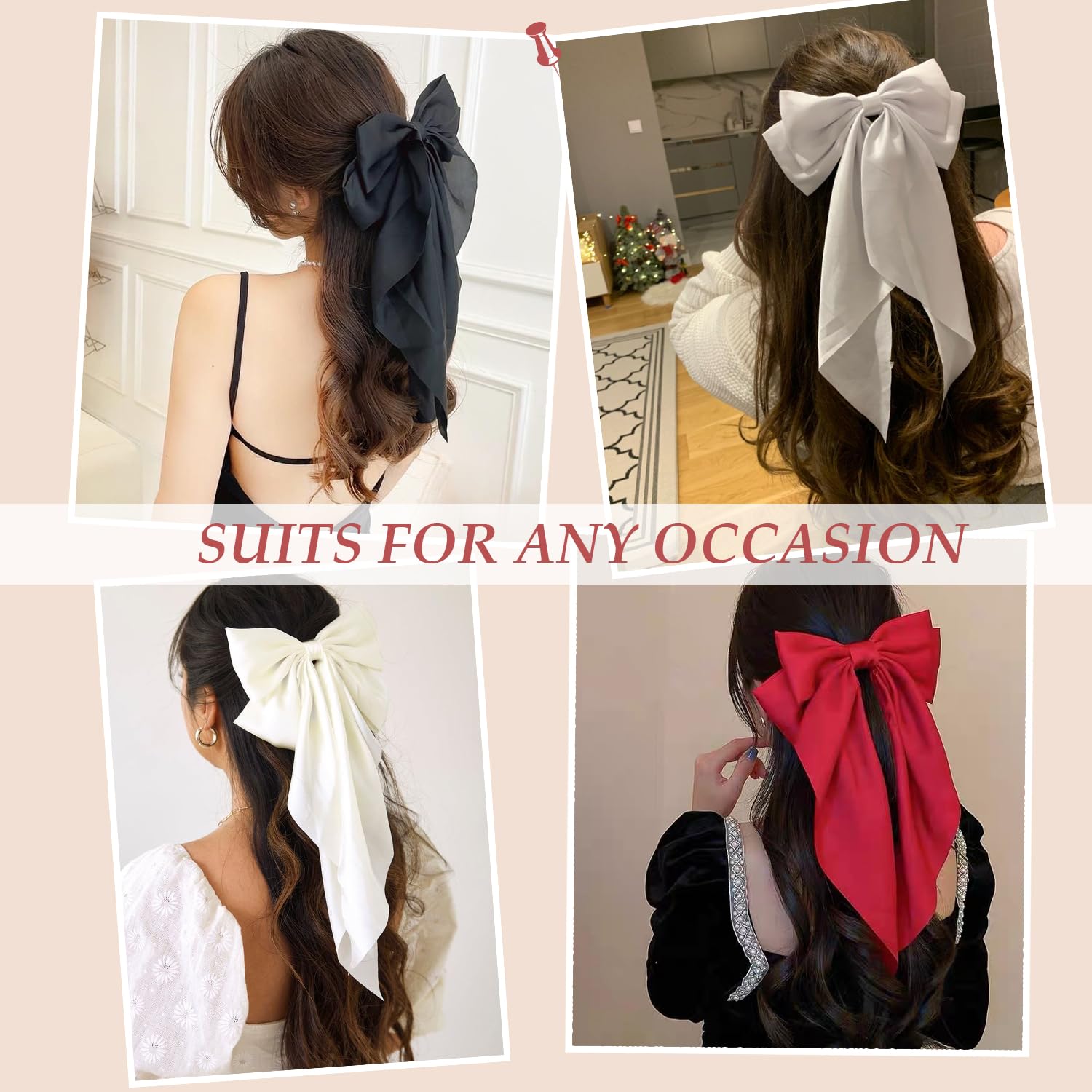 Hair Bows For Women & Girls: Big Bow Clips With Ribbons - Bow-Knot Clips For Thick & Thin Hair, Nonslip Claw Clips, 5 Pcs