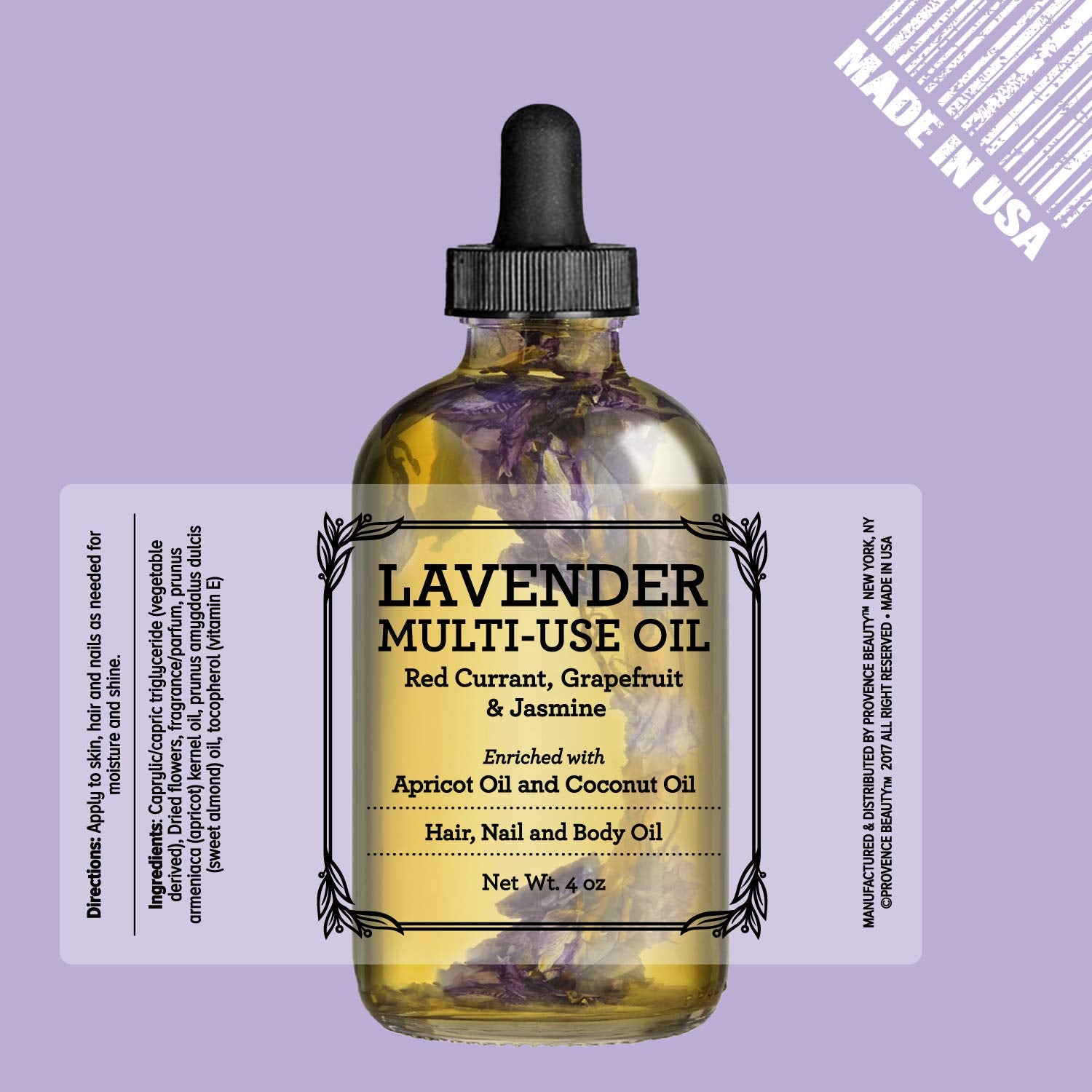 Lavender Multi-Use Oil for Face, Body and Hair - Organic Blend of Apricot, Vitamin E, Fractionated Coconut and Sweet Almond Oil