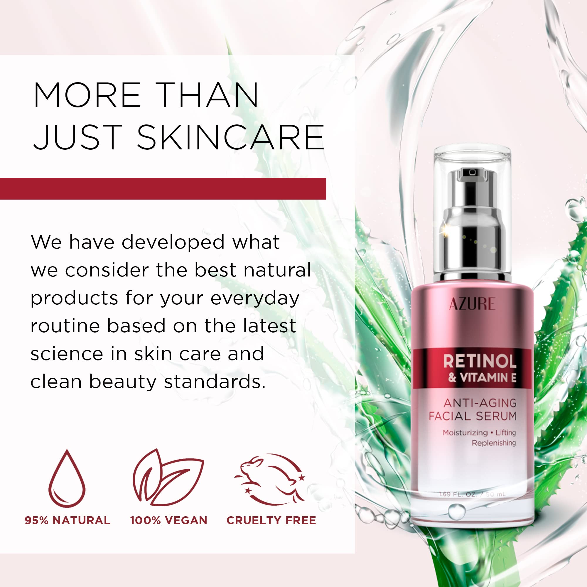 Azure Retinol & Vitamin E Facial Serum - Anti Aging, 50mL - Reduces Wrinkles, Tones Skin, Made in Korea