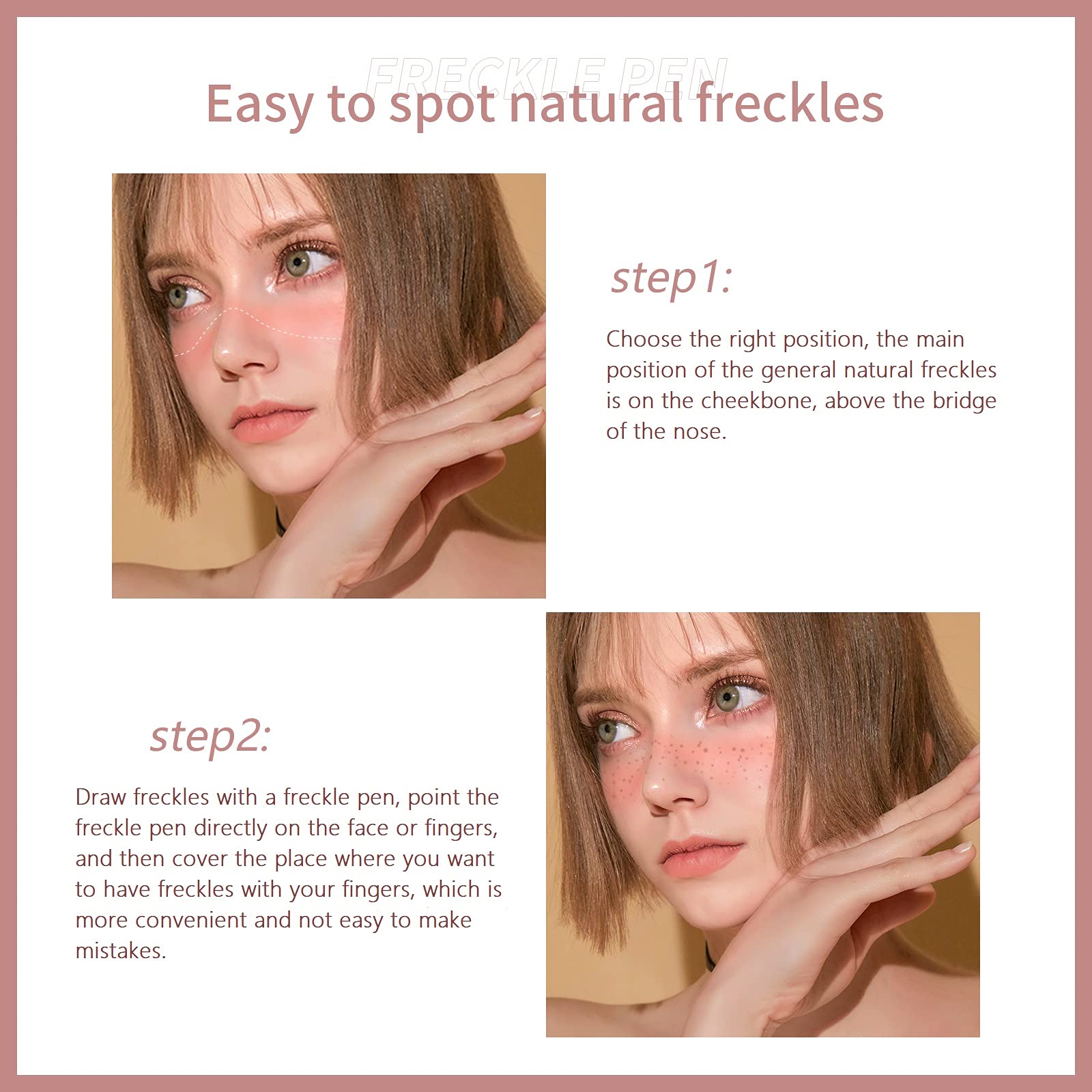 Freckle Pen 3 Colors Waterproof Long Lasting Quick Dry Small Spot Natural Like Face Freckle Makeup Pen, Dark Brown, Light Brown