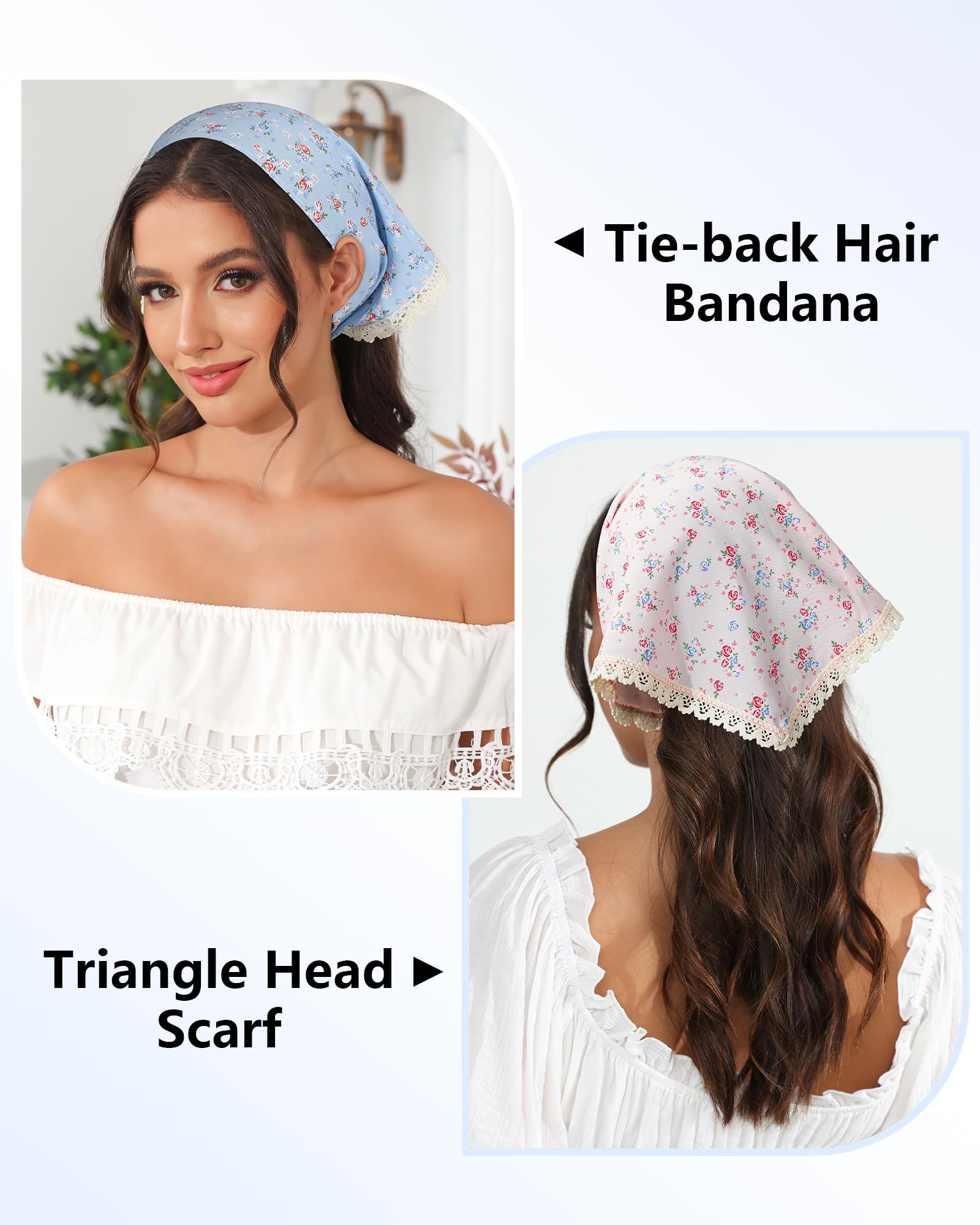 Awaytr 3Pcs Floral Hair Bandanas Chiffon Head Kerchief For Women Girls Boho Hair Scarf Headband Bandana Daisy Lace Head Scarf (F
