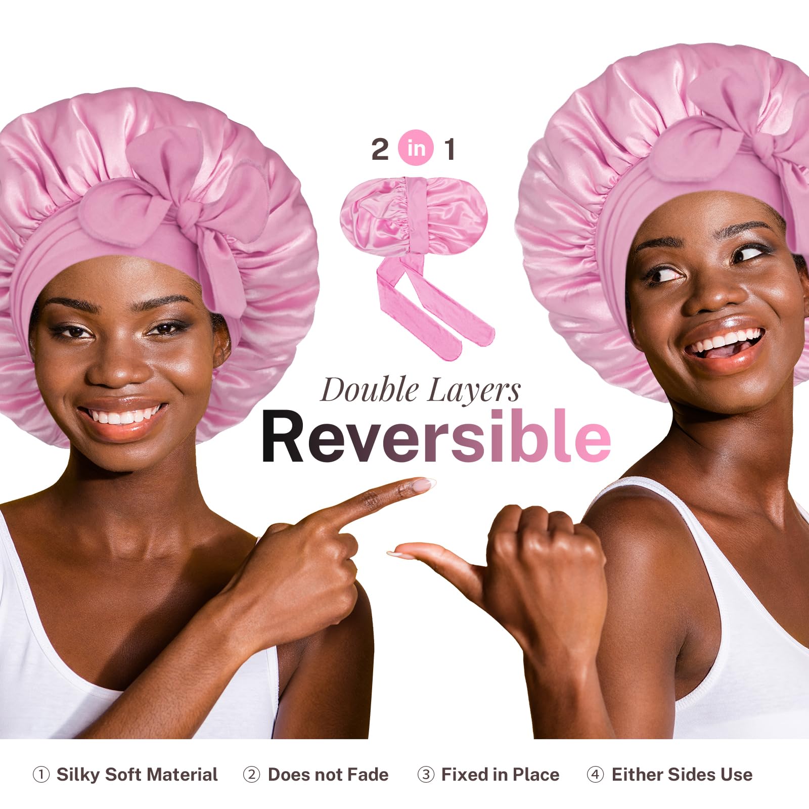 BONNET QUEEN Silk Bonnet for Sleeping Women Hair Bonnet Double Layer Satin Bonnet Tie Bonnet Sleep Satin Hair Wrap Night Cap for
