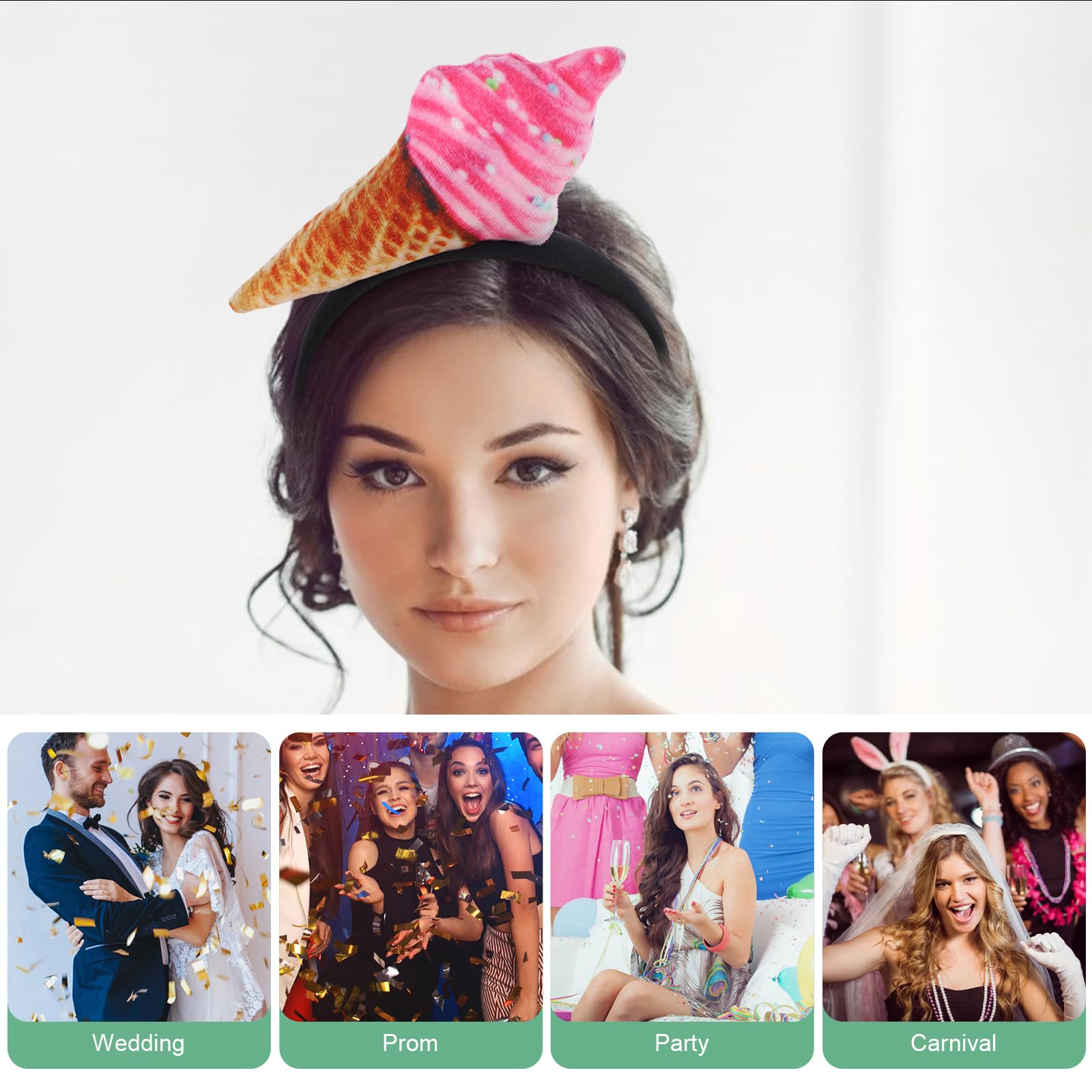 NOLITOY Ice Cream Cone Headband, Funny Headband Makeup Spa Hair Band for Birthday Parties Costume Events