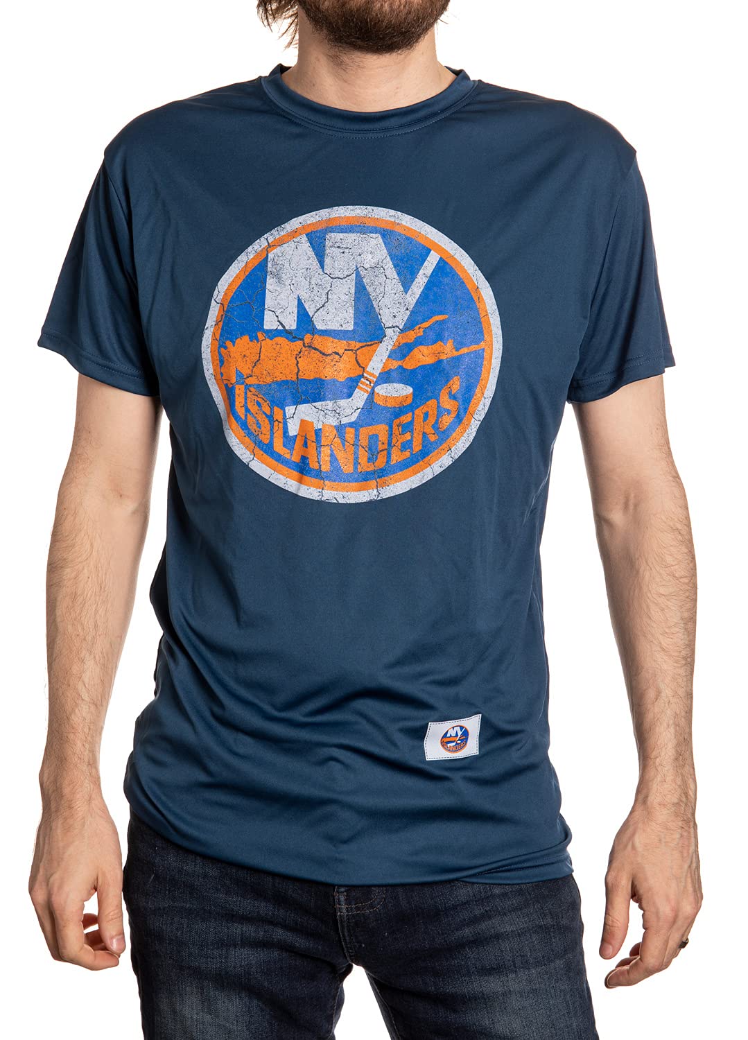 NHL Mens Loose Fit Performance Rashguard Wicking Short Sleeve Shirt (New York Islanders, Large)