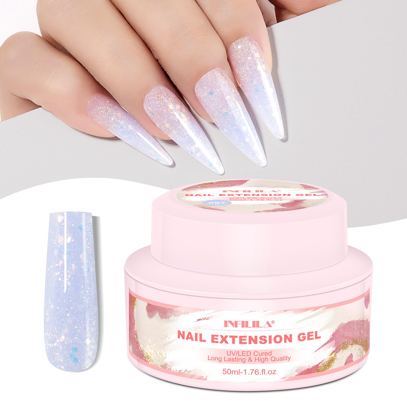 NXJ INFILILA Poly Nail Gel Builder Gel for Nails, 50ml Blue Glitter Poly Nail Gel Colors, Hema-Free Nail Extension Nail Enhancem