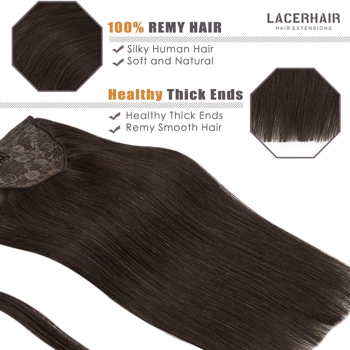 Lacerhair Wrap Around Ponytail Extension Human Hair For Black Women 16 Inch Human Hair Ponytail Hair Extensions Silky Straight O