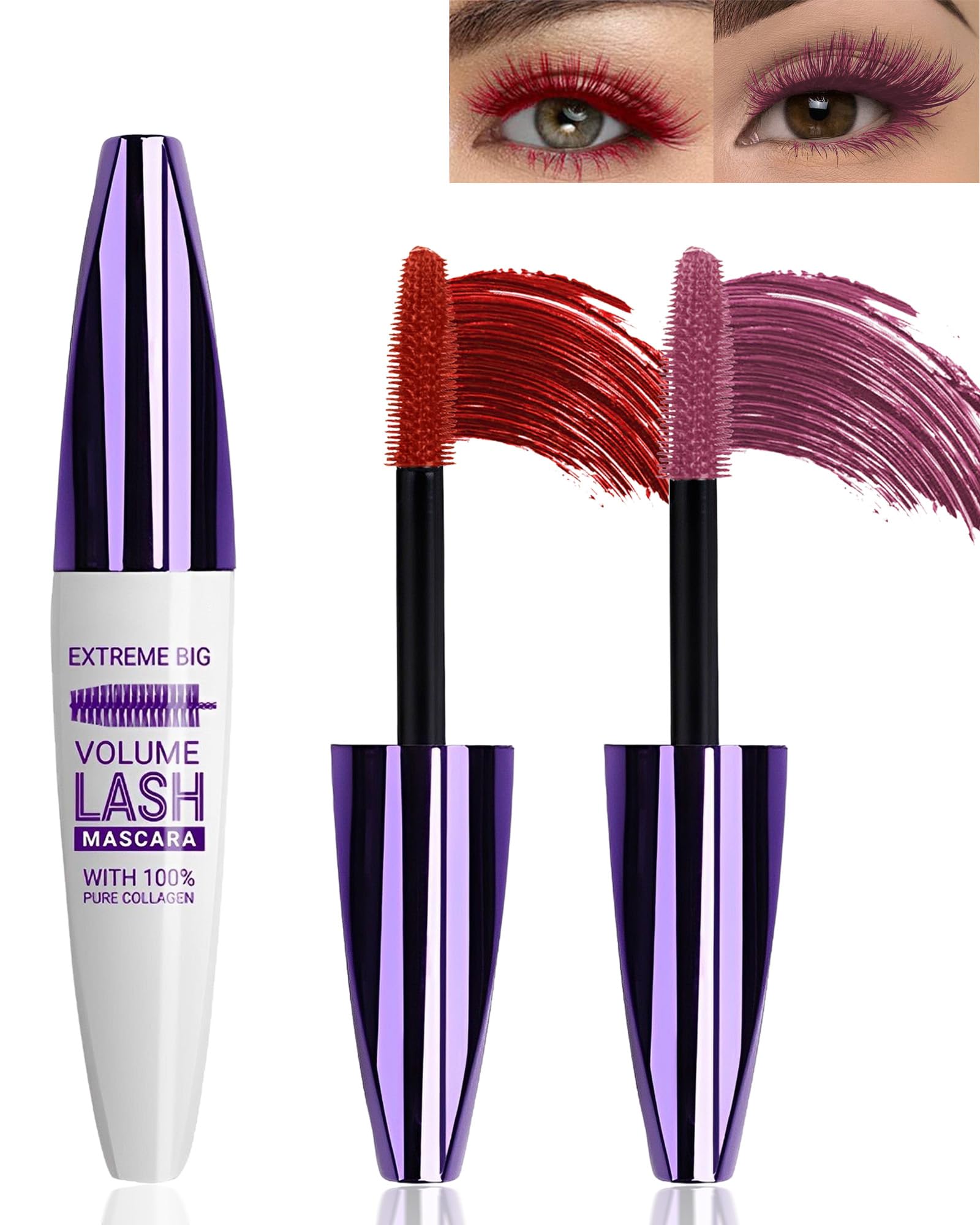 5D Burgundy Bright Red Mascara For Eyelashes-2Pcs Longlasting Waterproof Smudgeproof Colored Tubing Mascara Volume And Length,Vo