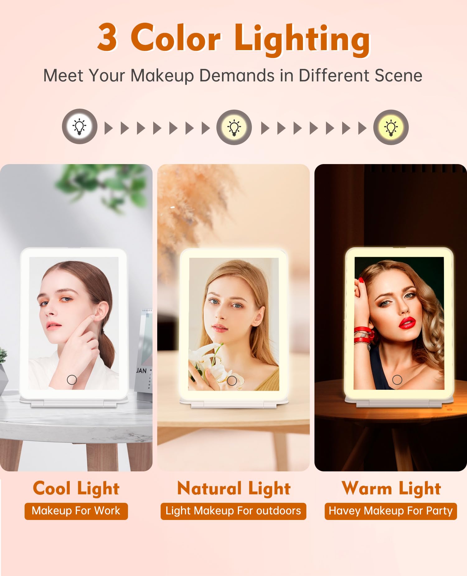 FUNTOUCH Rechargeable Travel Makeup Mirror with Lights and 10X Magnifying Mirror, Portable Lighted Vanity Mirror with 80 Led,200