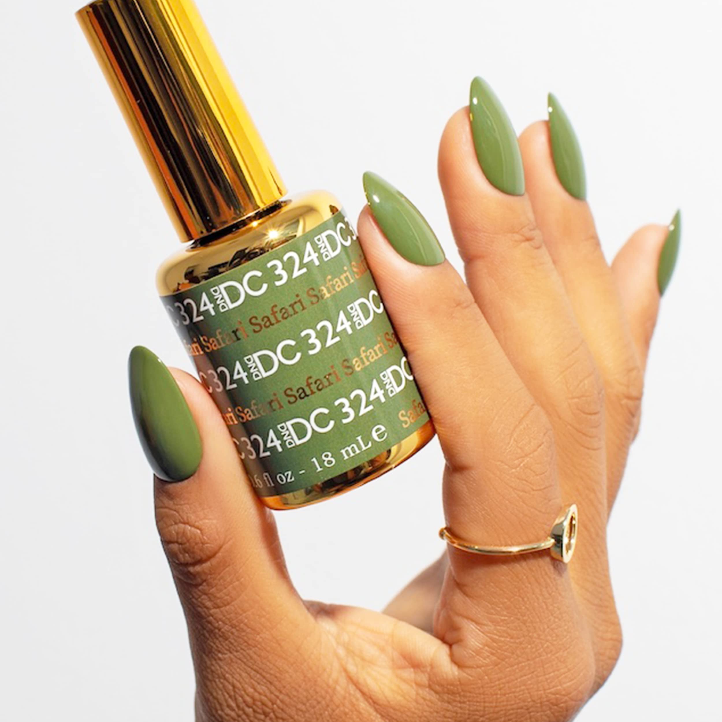 Dnd Dc Gel Polish Set, Green Collection, Uv/Led Gel Polish And Air Dry Nail Lacquer, Matching Chip-Free Polish Duo, 324 Safari,