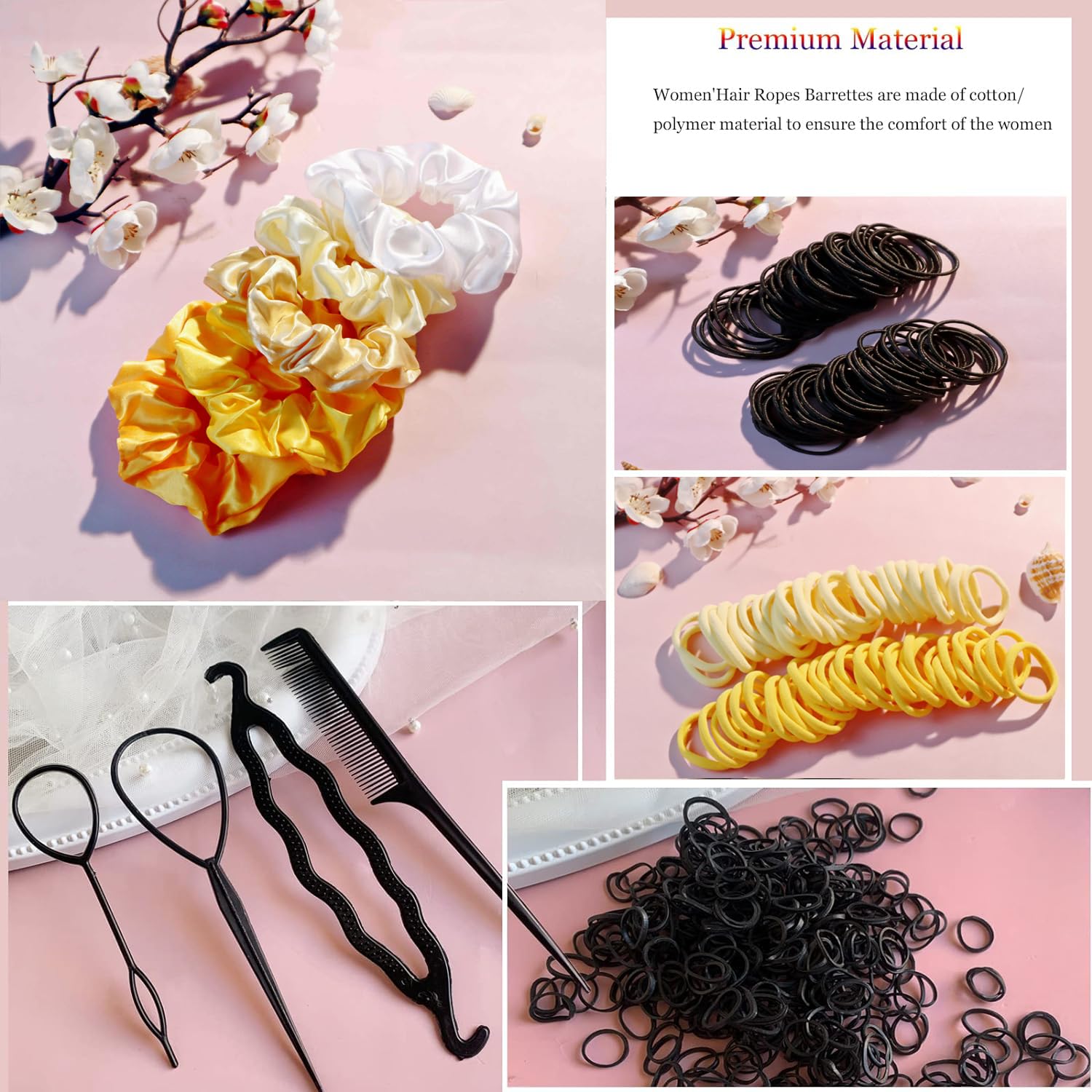 Yanrong Women'S Hair Accessories Set: 755 Seamless Ponytail Holders, Variety Hair Scrunchies, Bands, And Ties For Thick And Curl