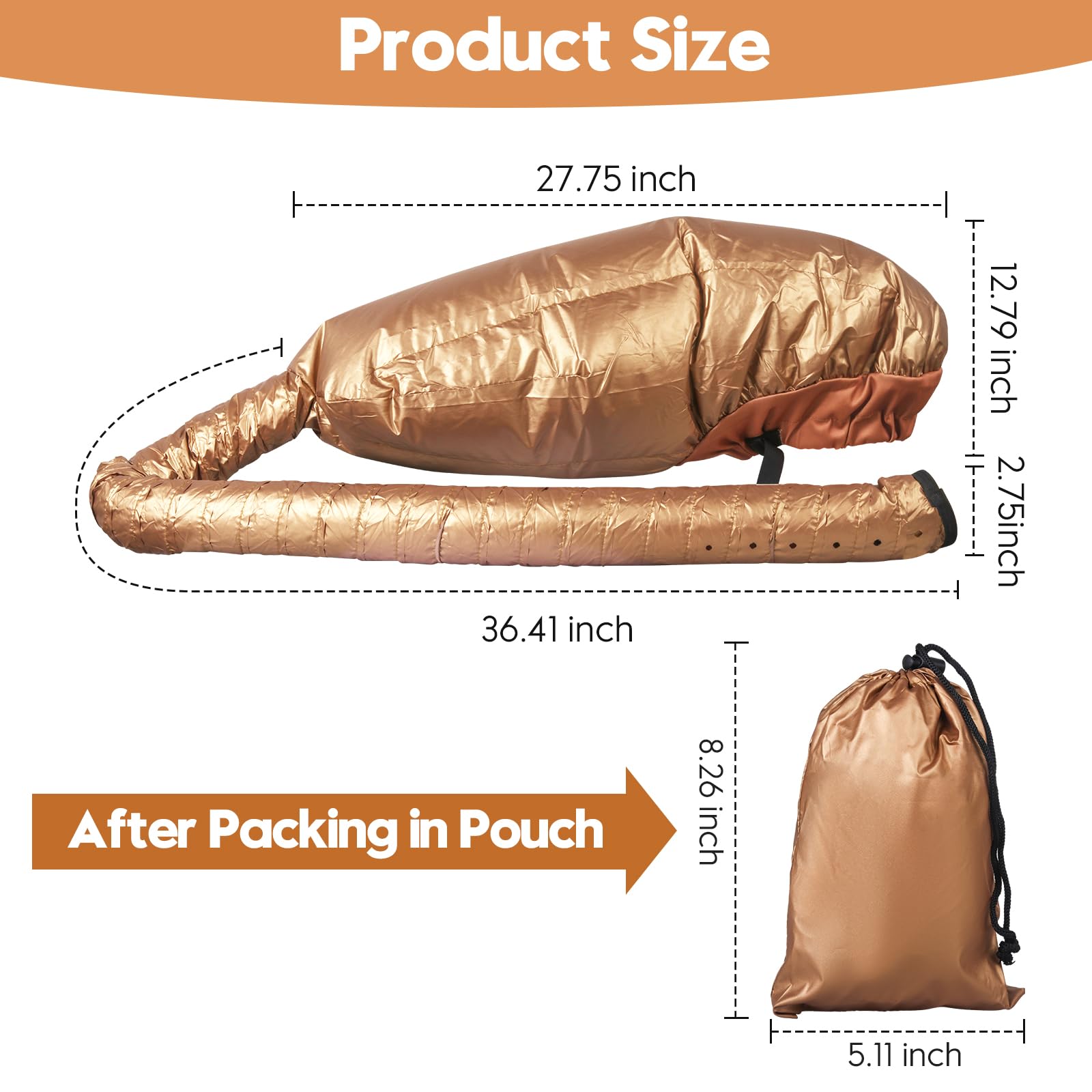 MSDADA Bonnet Hair Dryer Attachment - Adjustable Hooded Cap, Waterproof Fabric, Fast Drying, Gold
