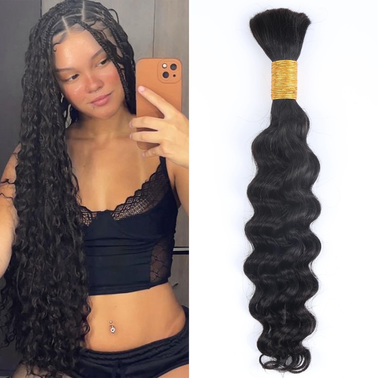 Odir 18 Inch Deep Wave Bulk Human Hair for Braiding No Weft 100% Unprocessed Brazilian Curly Braiding Human Hair Extensions Wet 