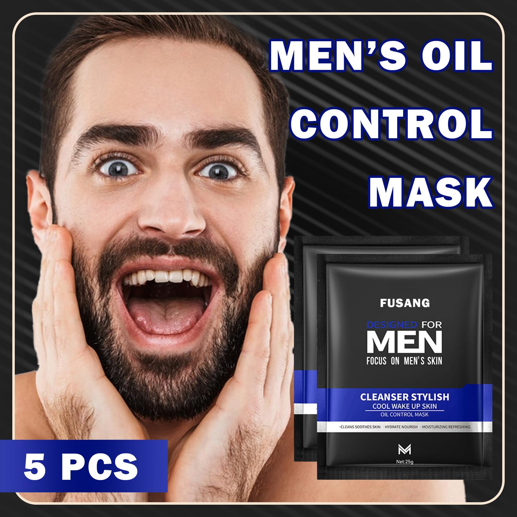 5 Pcs Mens Facial Sheet Mask,Hydrating Face Masks Skincare Gift Set for Men,Moisturizing Soothing Facial Masks,Easy to Use & Nou