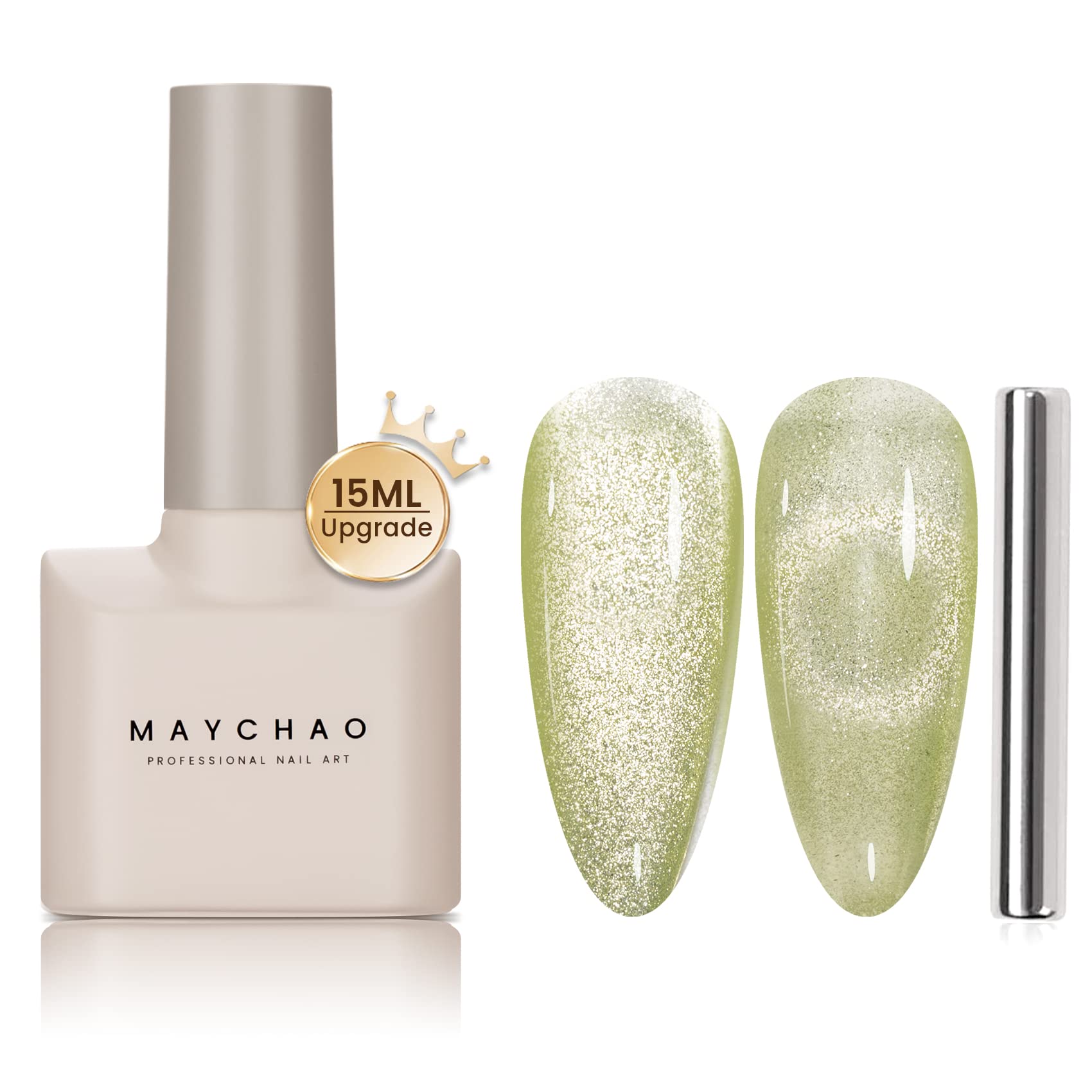 Maychao 15Ml Cat Eye Gel Nail Polish 1Pc Apple Green Gel Polish With Magnet Soak Off Holographic Magnetic Nail Polish For Nail A