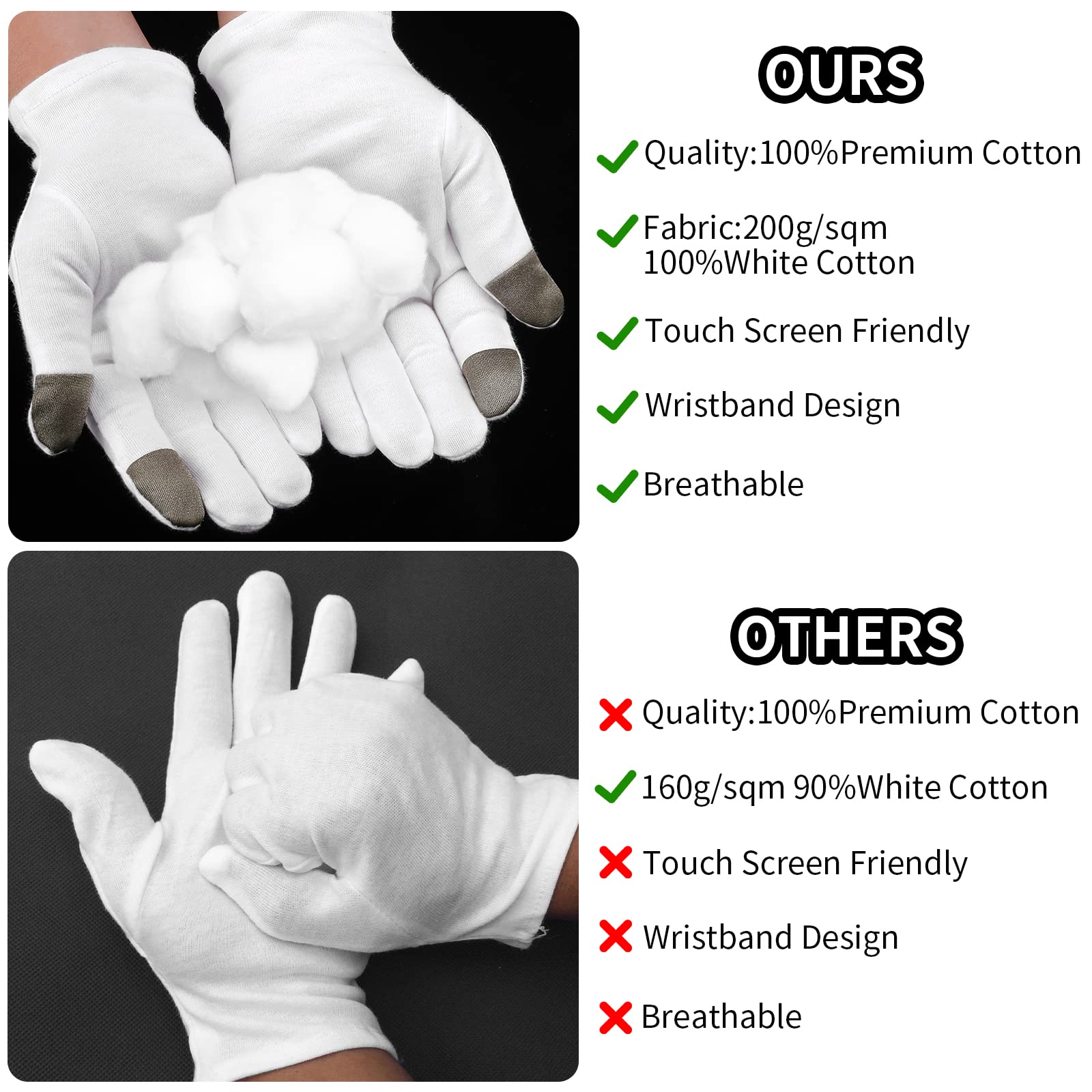 Sibba 2 Pairs Touch Screen Moisturizing Gloves White Cotton Moisturizing Gloves Overnight Bedtime Heal Eczema Sleeping Lotion Ha