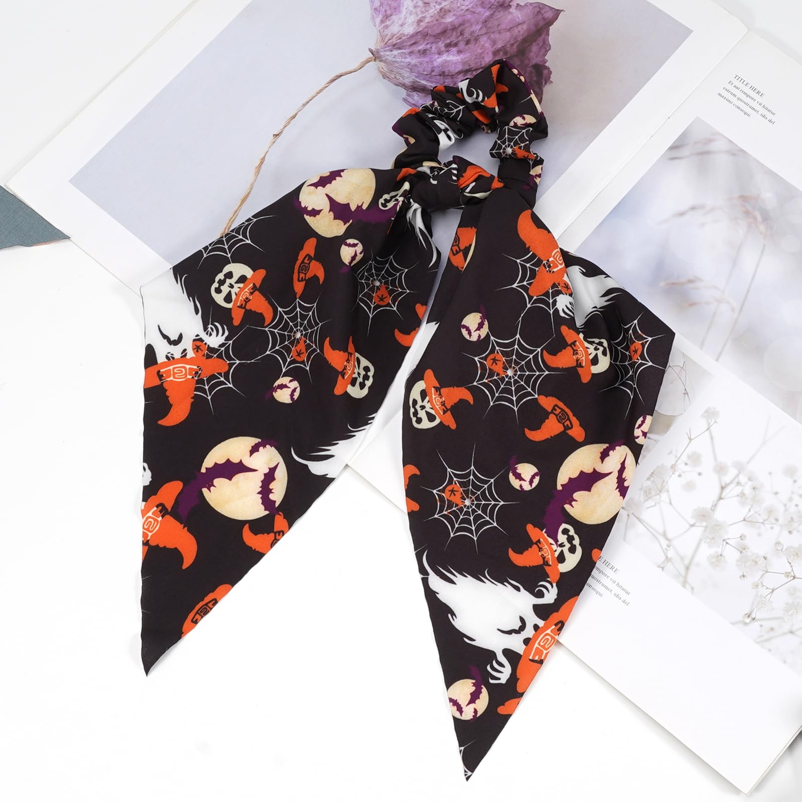 Halloween Hair Ties For Women Girls Spooky Witch Hat Bat Pumpkin Hair Scrunchies Moon Hair Tie Ribbon Hair Bows Halloween Hair A