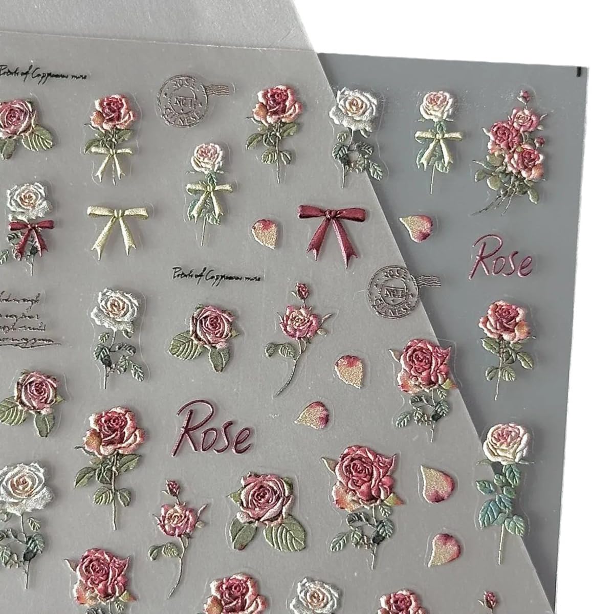 Flower Nail Art Stickers Valentine'S Day Nail Stickers For Nail Art 5D Embossed Rose Flower Nail Decals 1Pcs Retro Rose Flower S