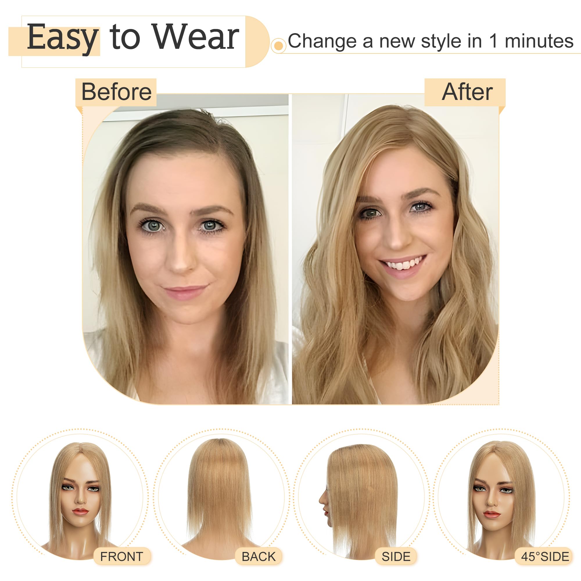 SEGO Human Hair Toppers for Women With Thinning Hair 7 * 13CM Silk Base 100% Real Human Hair Clip in Top Wiglet Hair Pieces -16