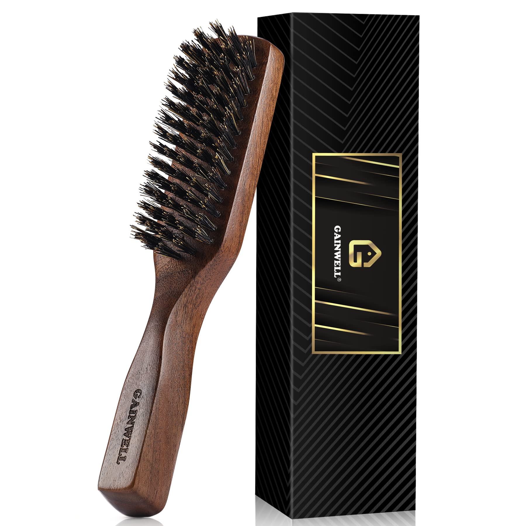 GAINWELL Men's Wild Boar Bristle Hair Brush - Stiff Bristles, Black Walnut Handle, Ideal for Thick Hair, 1 Count