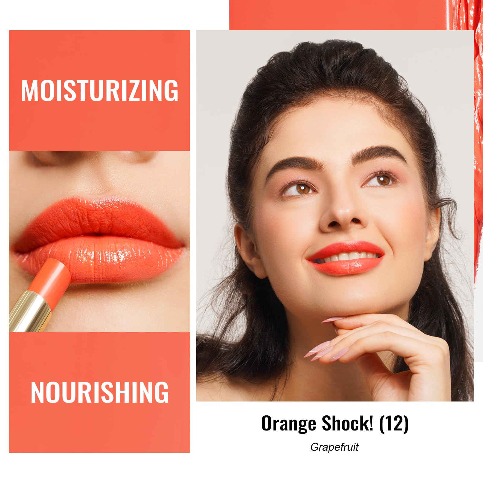 Oulac Moisturizing Shine Orange Red Lipstick For Women - 2 In 1 Orange Red Glossy Tinted Lip Balm, Hydrating Winter Lipstick For