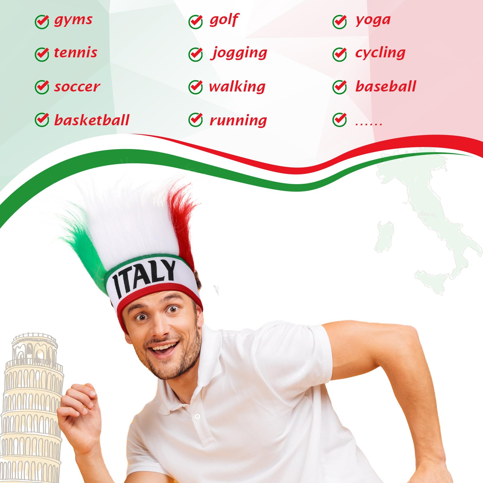 Jadive Italy Hairy Headband Hat Green Hairy Headband Hair Headpiece Italian Costume for Women Men Sports Parties Cosplay(1 Pcs)