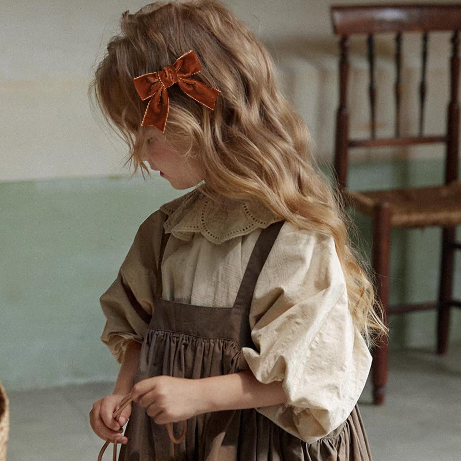 2Pcs Brown Velvet Ribbon Hair Bows Clips For Girls Kids 3In Small Cute Soft Fall Velvet Alligator Barrettes Hairpins Everyday Gi