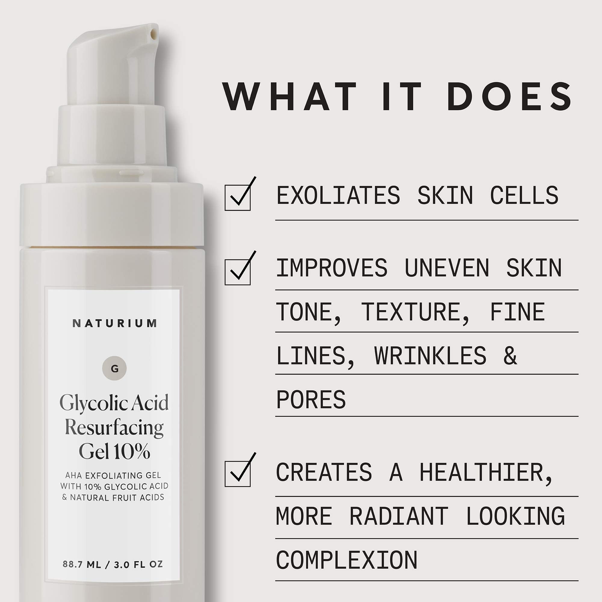 Naturium Glycolic Acid Resurfacing Gel 10%, AHA Exfoliating Gel with Natural Fruit Acids, 3.0 oz