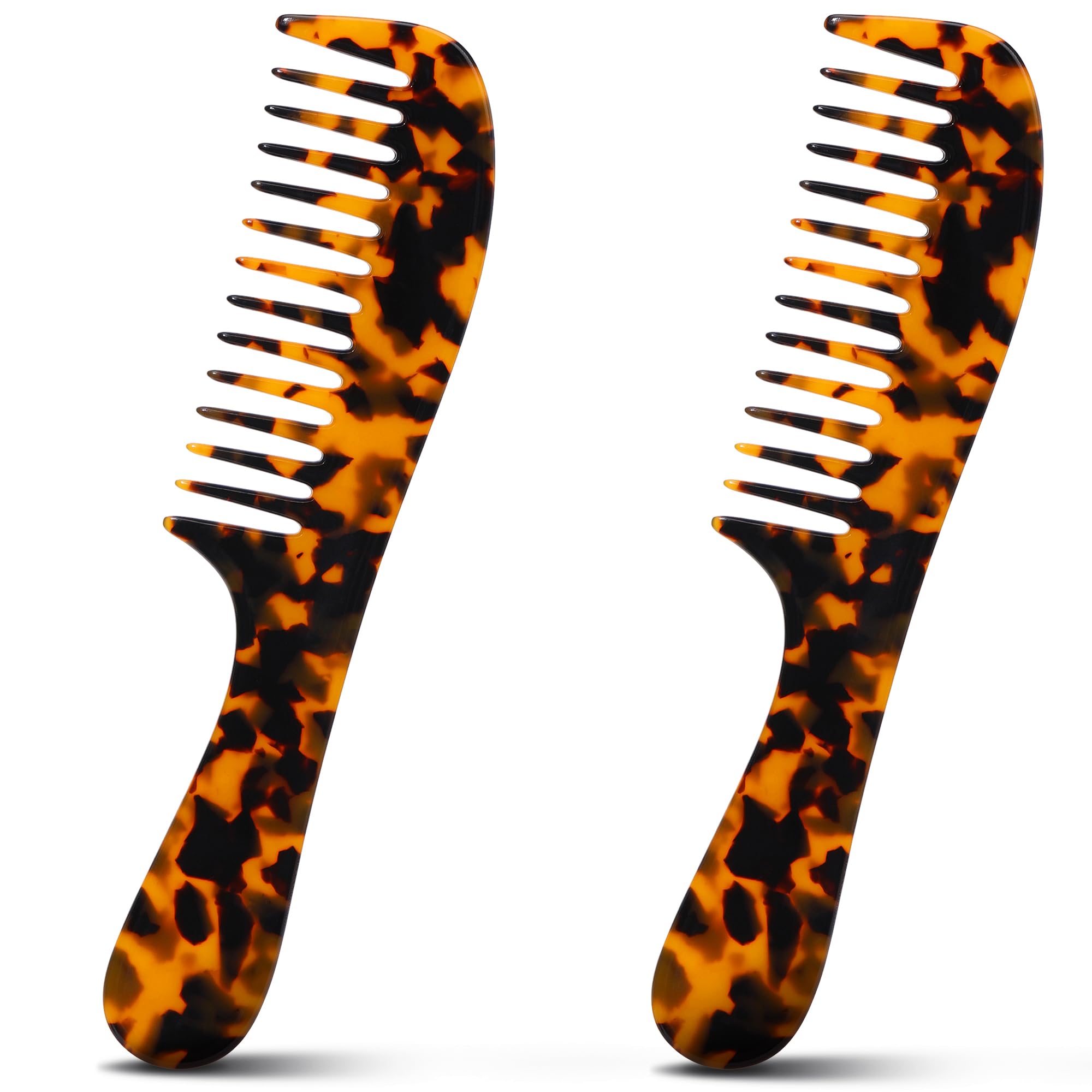 Fsmiling Wide Tooth Comb Large Detangling Comb Cellulose Detangler Comb for Women Thick Curly Wavy Wet Dry Hair 2 Pack,Tortoise 