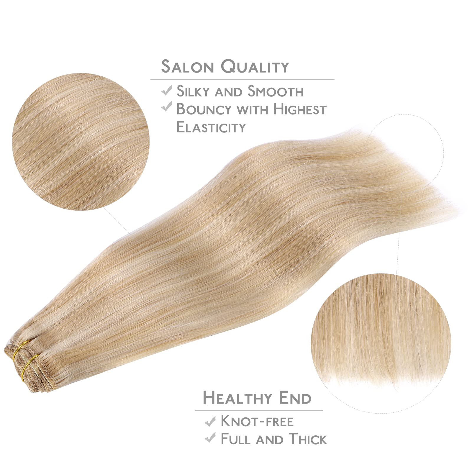 Wennalife Clip In Hair Extensions Human Hair 20 Inch 120G 7Pcs Dirty Blonde Highlighted Bleach Blonde Hair Extensions Clip In Fo