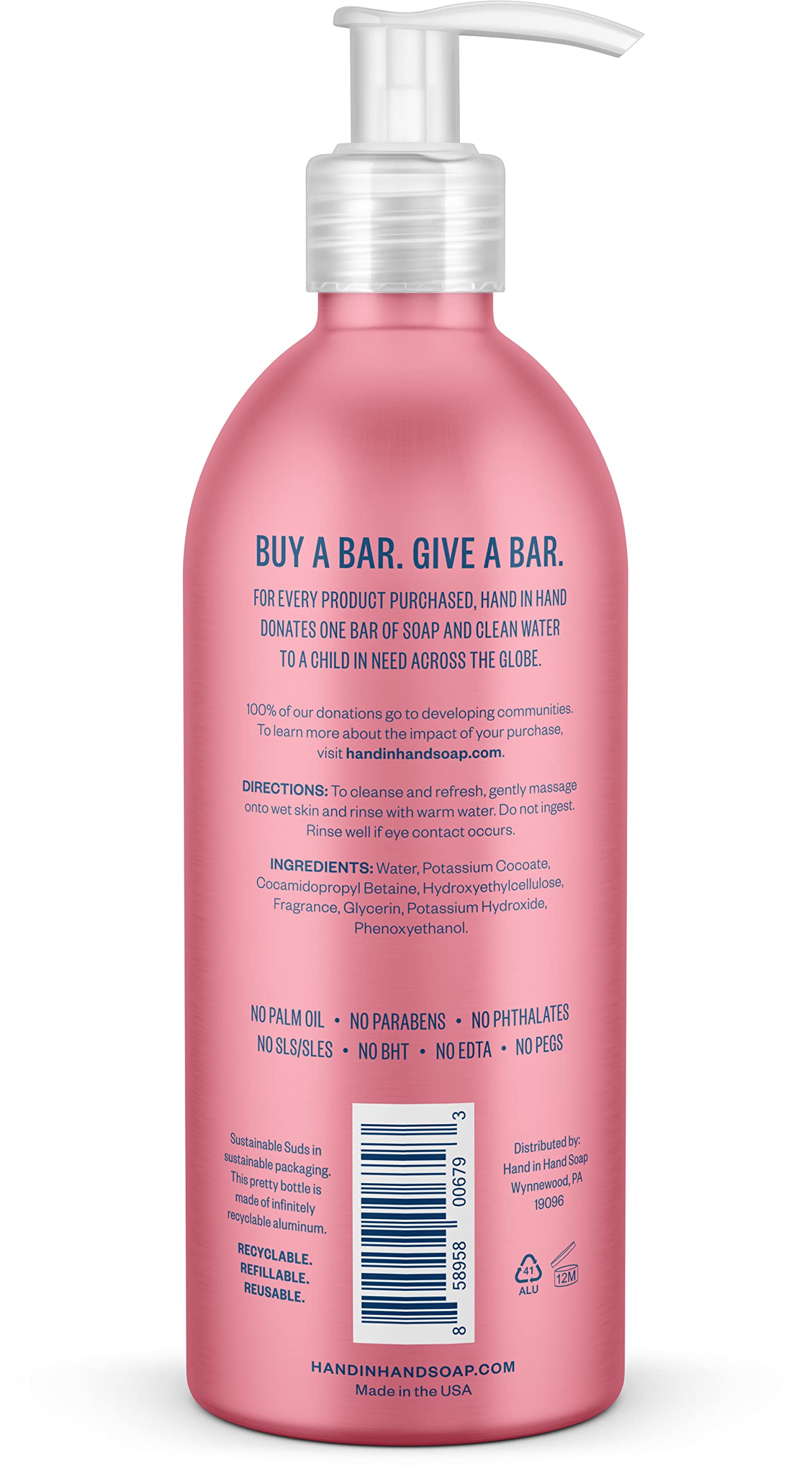 Hand in Hand Nourishing Liquid Hand Soap, 10 Fl Oz, Bergamot & Crisp Basil, Cactus Blossom Scent, Single
