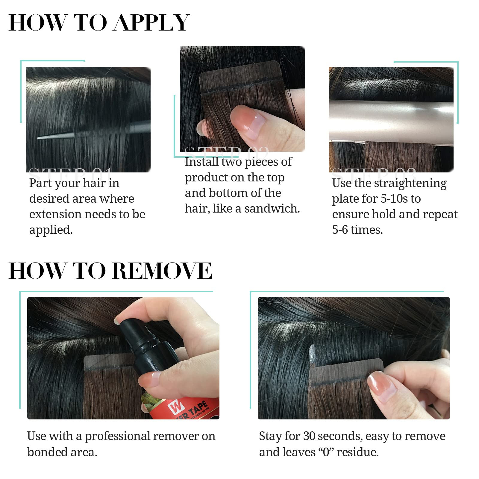 Doores Tape In Hair Extensions Human Hair, 18 Inch 50G 20Pcs Jet Black, Human Hair Extensions Tape In Remy Straight Hair Extensi