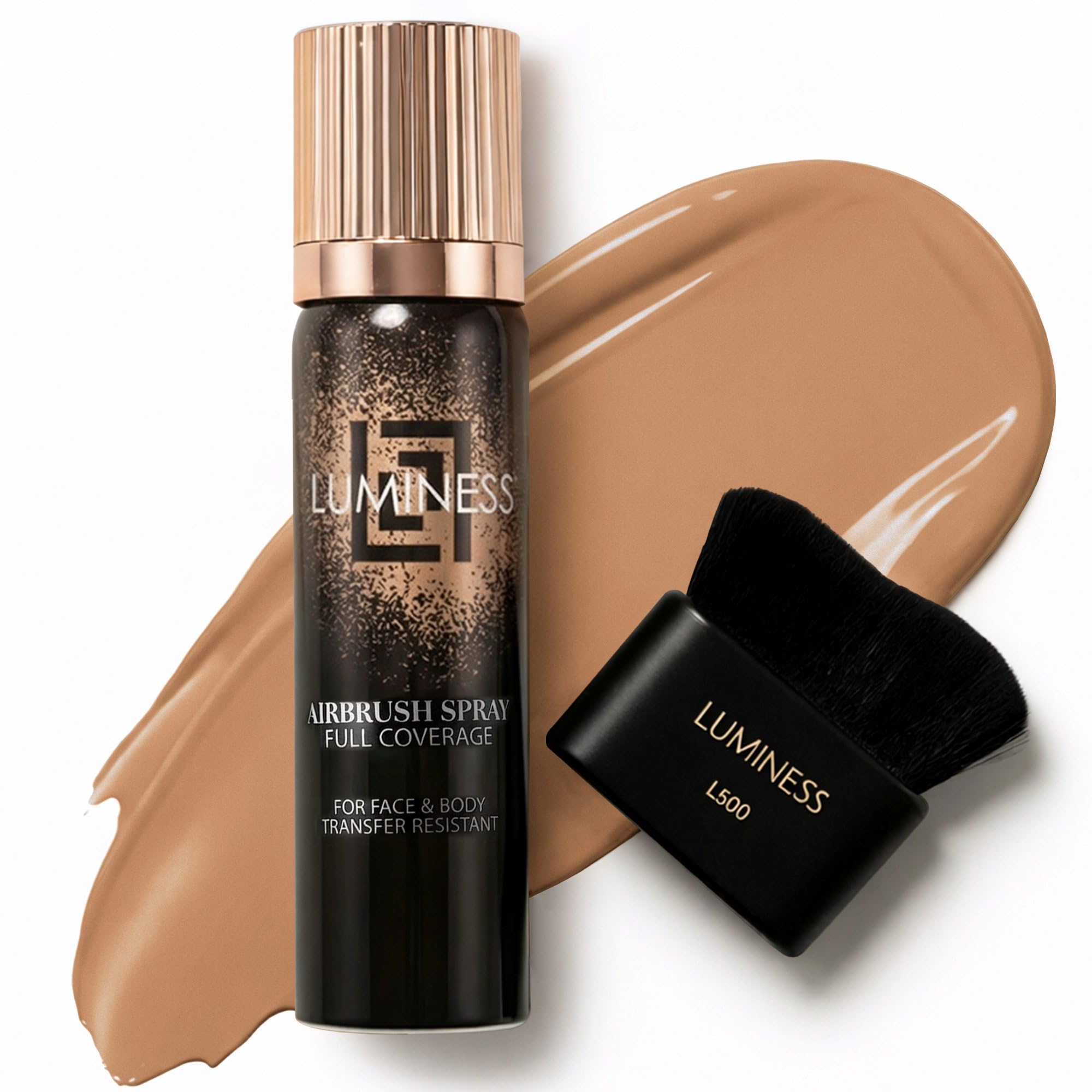 LUMINESS Transfer Resistant Airbrush Body Coverage Perfector/w Kabuki Brush  Tattoo Cover Up Makeup Waterproof Full Coverage Fo