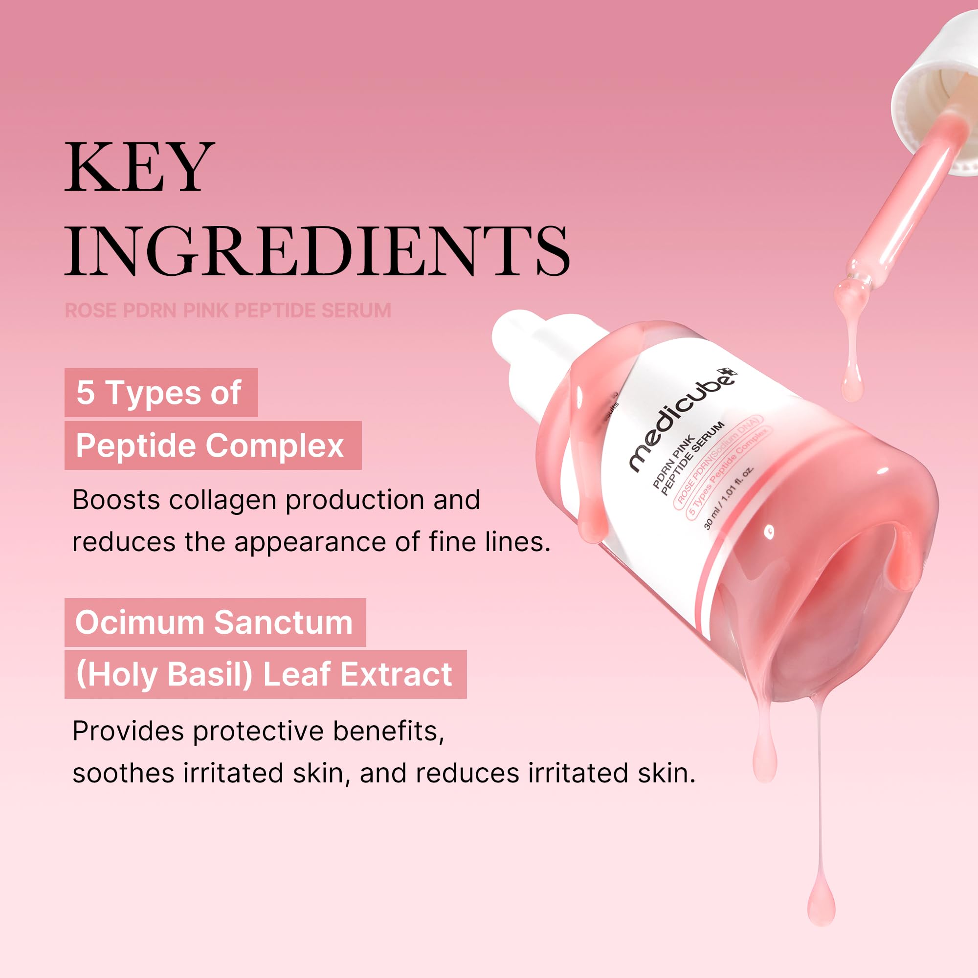 medicube PDRN Pink Peptide Serum - Hydrating, Firming, Niacinamide, 1.01 fl. oz., Vegan Korean Skincare