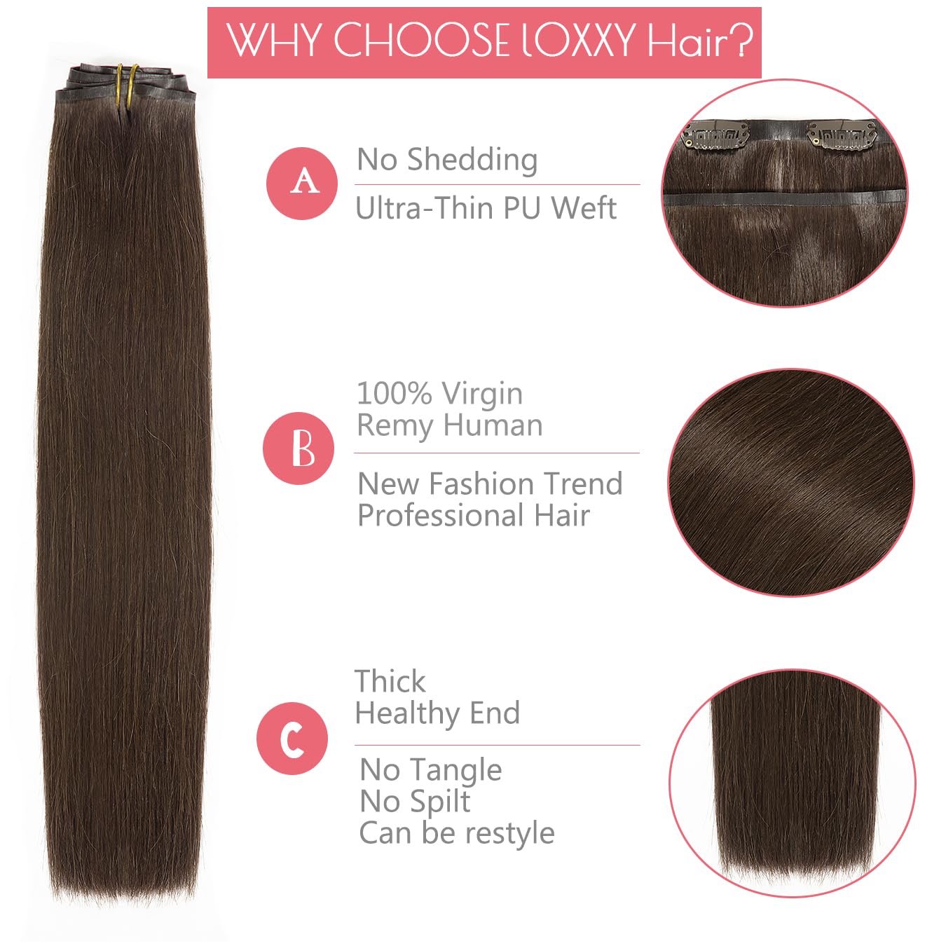 Loxxy Human Hair Clip In Extensions 20Inch 110G Light Dark Brown Remy Seamless Hair Extensions Clip Ins Invisible Pu Clip In Hai