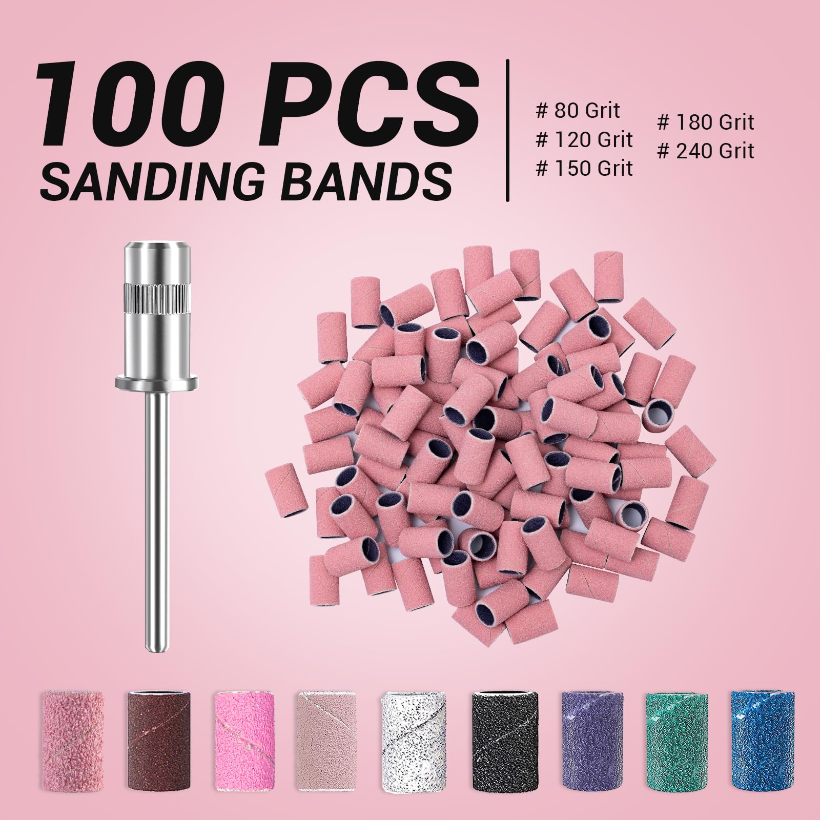 Melodysusie 100 Pcs Nail Drill Bits Sanding Bands For Nail Drill 150 Medium Grit Nail File Sanding Bands For Acrylic Nails Gel M