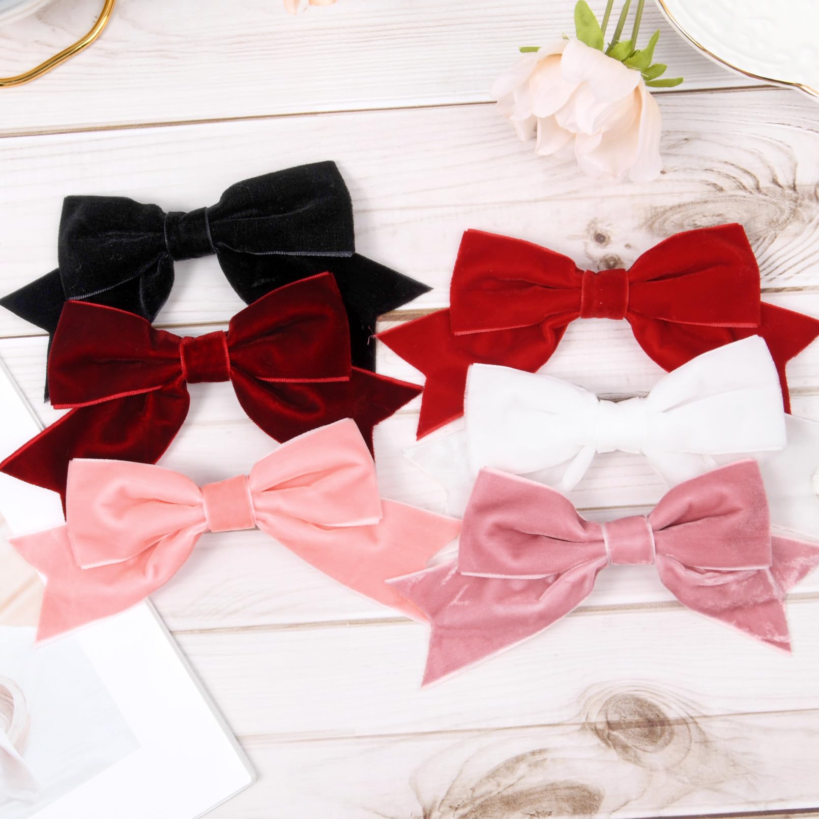 6Pcs Velvet Hair Bows Hair Ribbon Clips Big Fall Alligator Clips Hair Accessories For Women Girls Toddlers Kids Baby