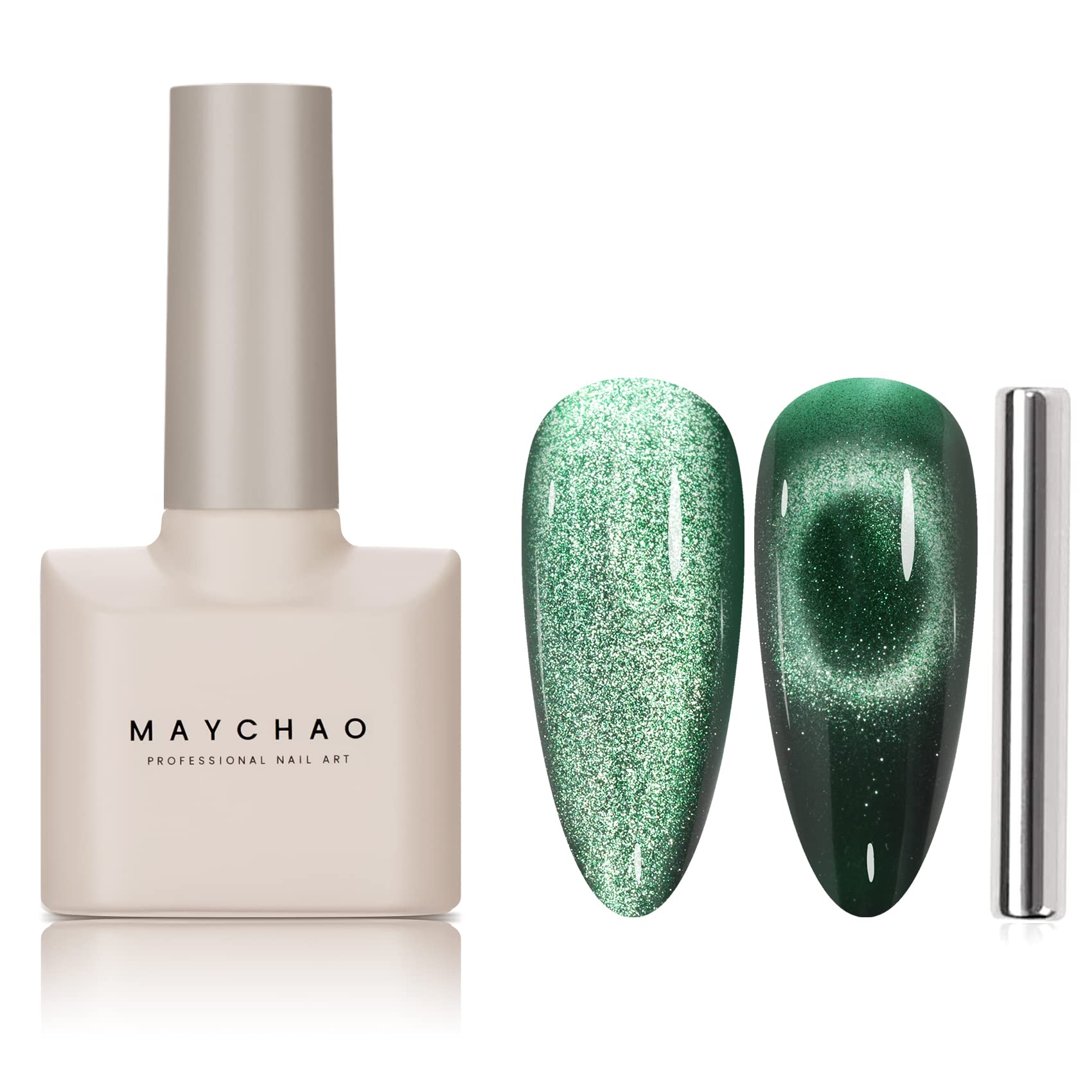 Maychao 15Ml Cat Eye Gel Nail Polish 1Pc Green Gel Polish With Magnet Soak Off Holographic Magnetic Nail Polish For Nail Art Man