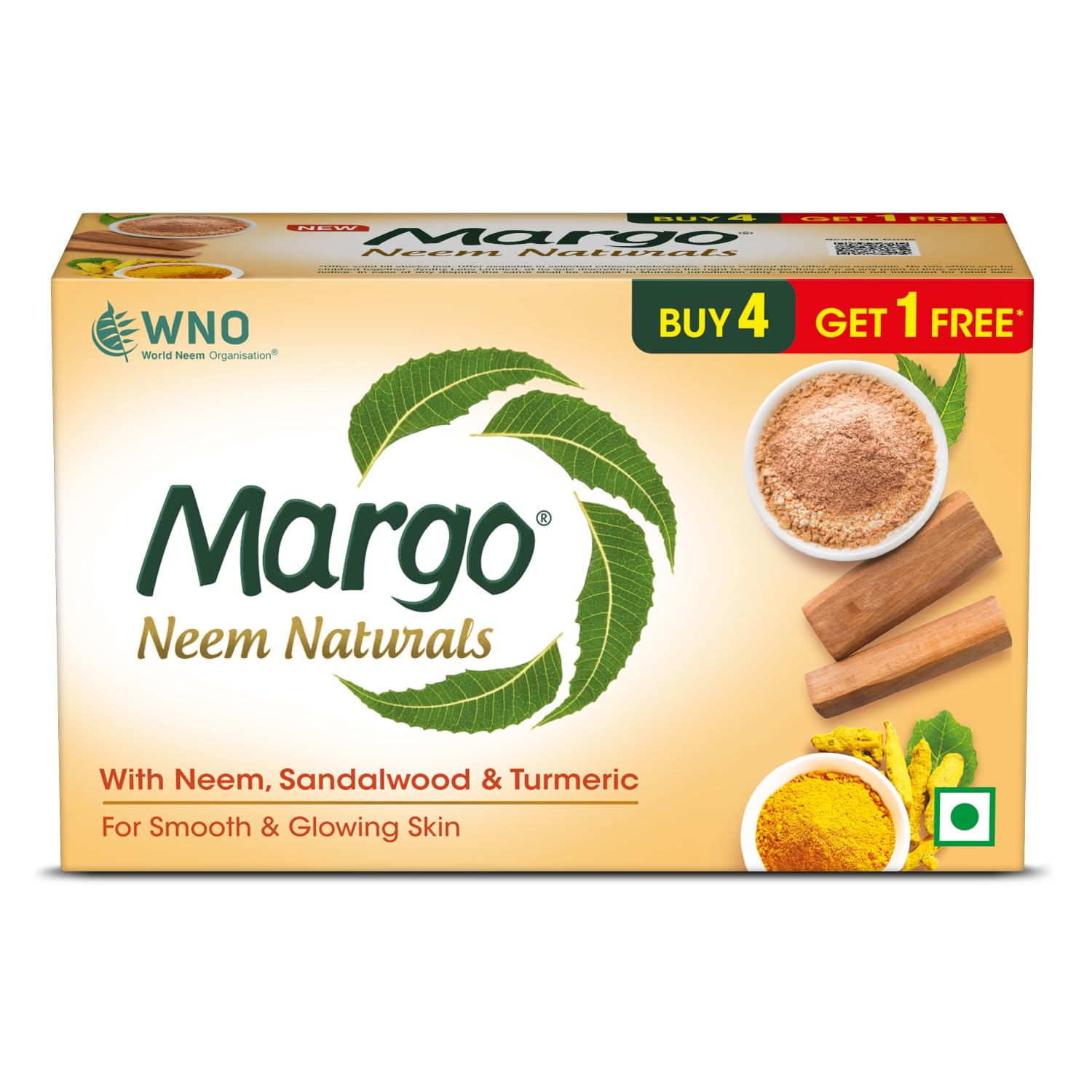 Margo Neem Naturals Soap With Goodness Of 1000 Neem Leaves (100Gm X Pack Of 5) | Enriched With Sandalwood & Turmeric | Soap For 