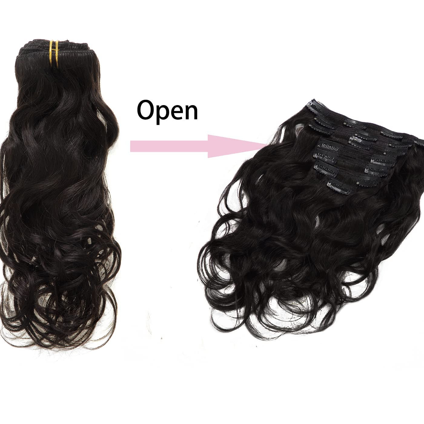 Loxxy Clip In Human Hair Extensions #1B Natural Black And Natural Wave Real Human Hair Extensions 14Inch Double Weft With 17 Str